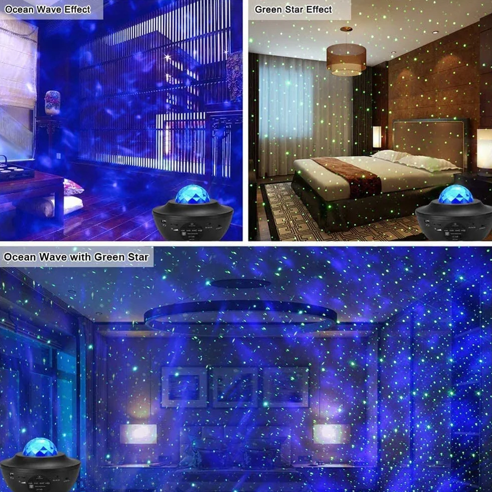 Projektor LED Gwiaździste Niebo z Pilotem, 3 w 1 Światło Galaktyki, Projektor Gwiazd z Głośnikiem Bluetooth/Ruchome Gwiazdy/360° Obracające Się Fale Oceanu dla Dzieci i Dorosłych, Imprezy Urodziny