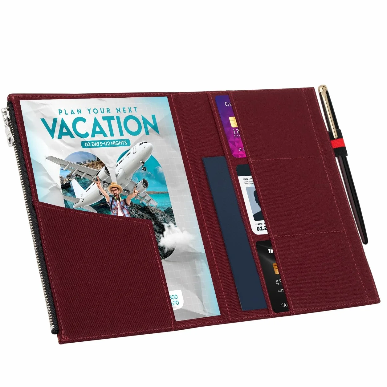 Wanderings Etui Na Zamek Z Kieszonkami Na Karty – Akcesorium Do Notatników Podróżnych – Format A5 – 14 x 21 cm / 5,25" x 8,25" – Trwałe Etui Z Bawełny 100% Dla Planerów I Notesów