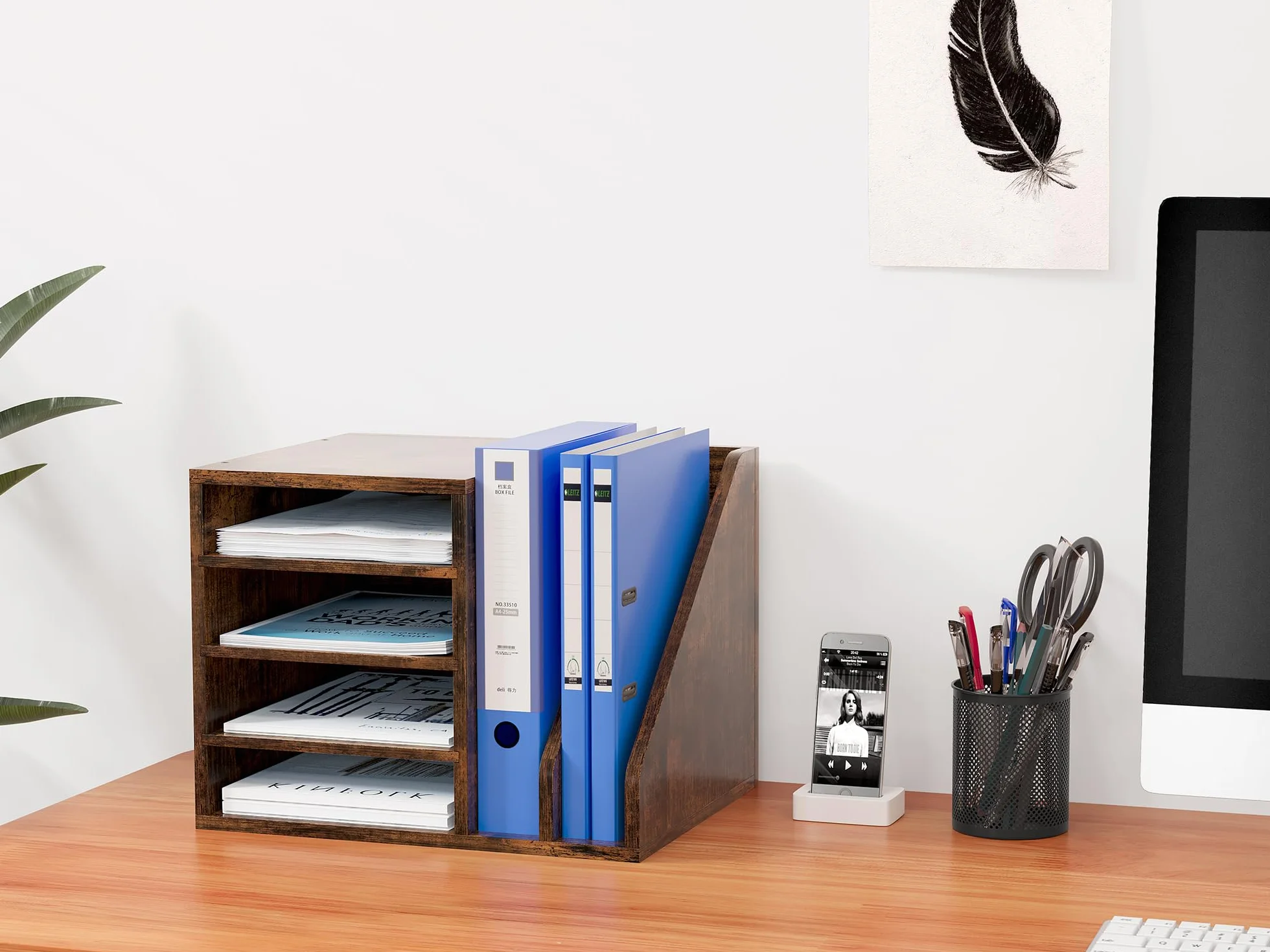 EasyPAG Organizer na Biurko A4 6 Przedziały Drewno, Brązowy
