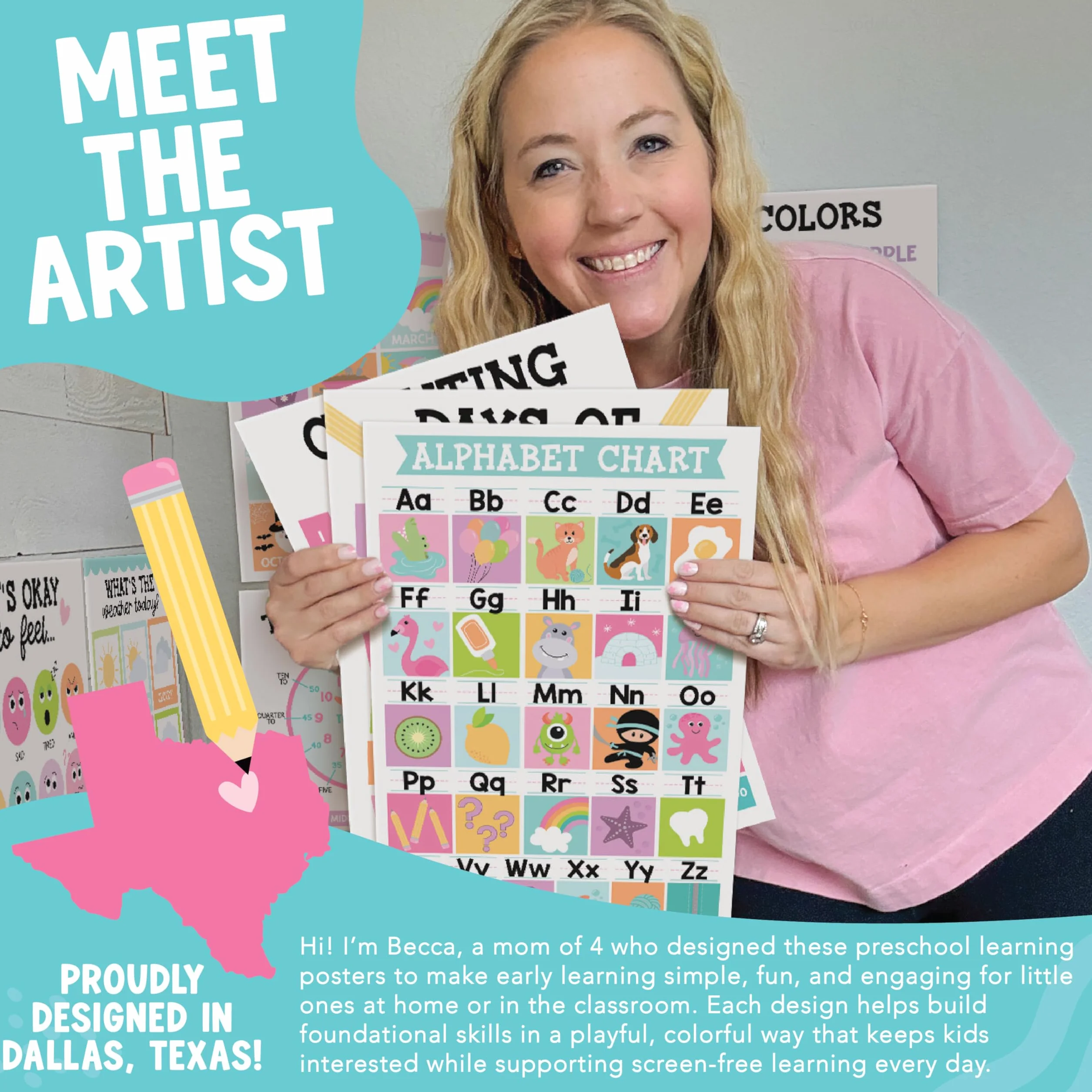 Hadley Designs 16 Educational Posters for Classroom Decor - Pastel Educational Posters for Toddlers 1-3, Toddler Learning Poster for Kids Ages 3-5, Kindergarten & Preschool Classroom Must Haves