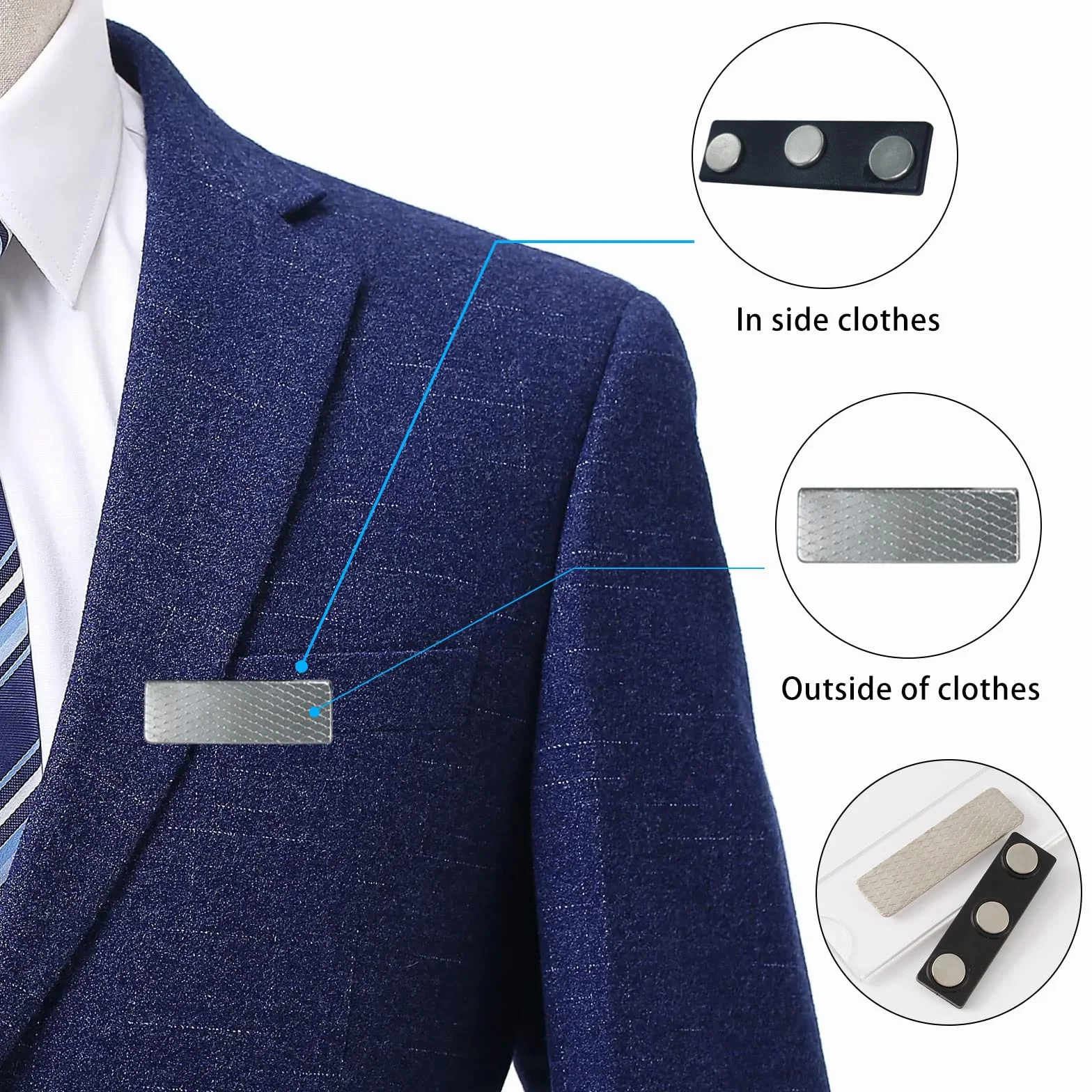 Magnetyczny uchwyt na identyfikator, 50 szt. magnetycznych identyfikatorów z imieniem i identyfikatorem, pusta zawieszka z imieniem biznesowym z 3 magnesami neodymowymi, magnesem DIY ID do kurtki,