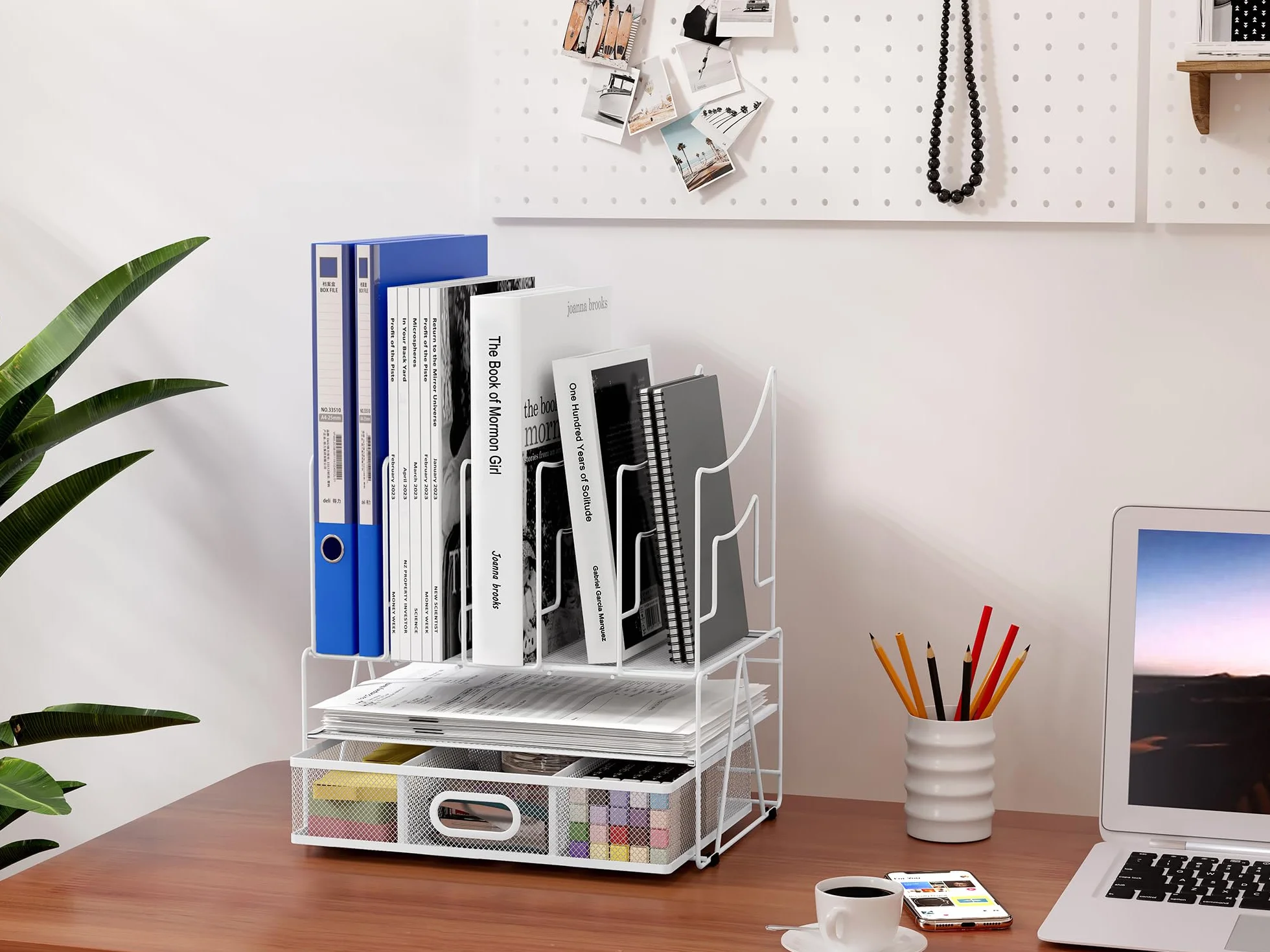 EasyPAG Stojak na Dokumenty A4 Metal 7 Przedziały,Półki na Foldery,Segregator Stojący,Taca na Czasopisma,Organizer na Biurko,Półka na Listy do Domu & Biura,Biały