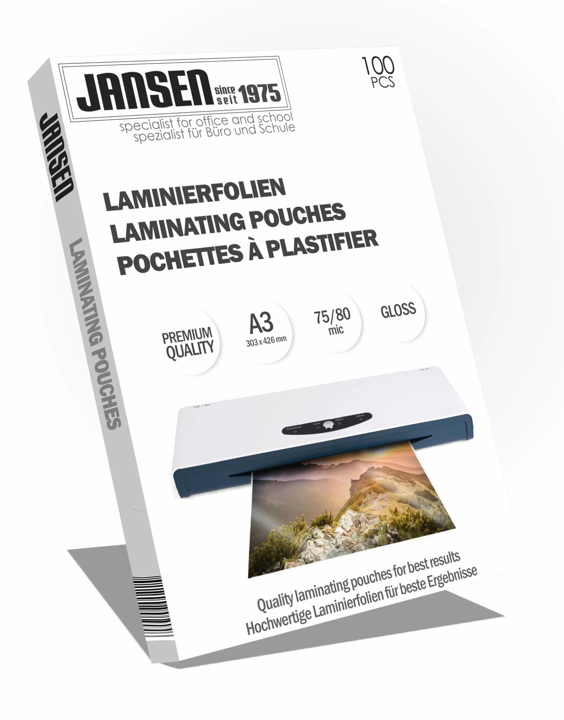 Jansen - Folia do laminowania A3 75/80 mic, opakowanie 100 sztuk - błyszczące