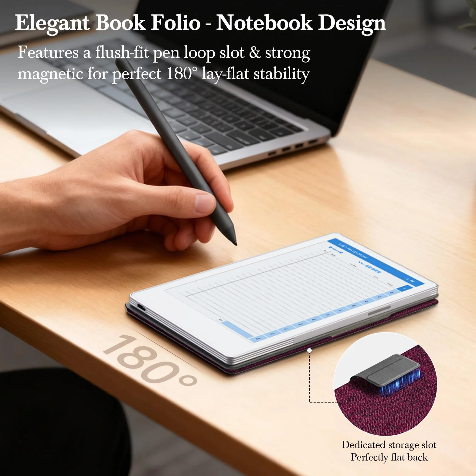 Etui z magnetycznym podstawnikiem na Remarkable Paper Pro Move, folio z mozaikowym tkaniem, składana holderka na długopis z tyłu, auto wake/sleep, wyściełka mikrofibrowa, silny magnes (Bordowy)