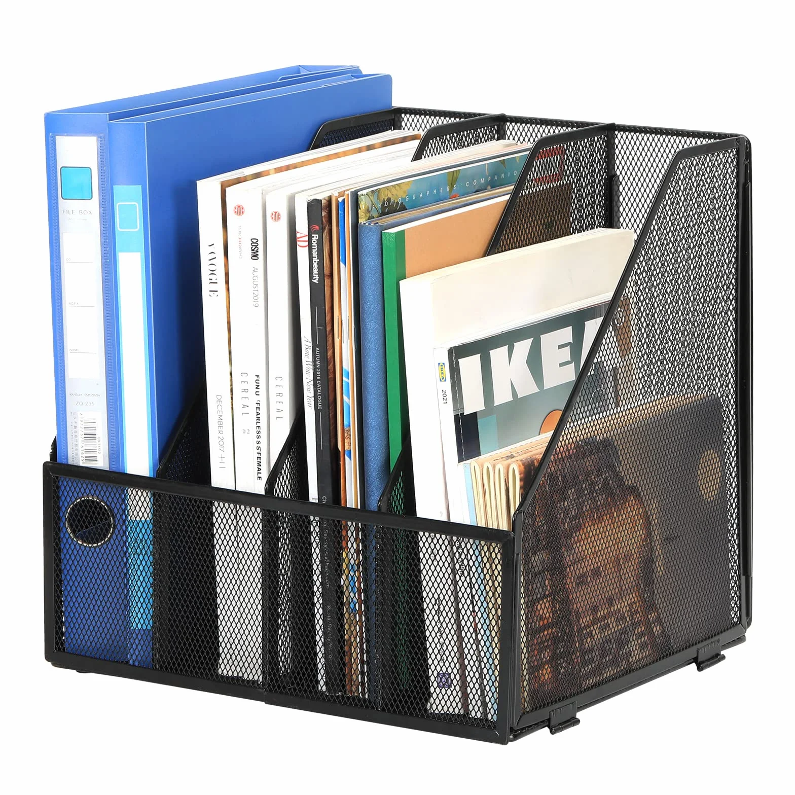 EasyPAG Stojak na Dokumenty A4 4 Przedziały Metal Siatka,Segregator Stojący,Półki na Foldery,Organizer na Biurko,Taca na Czasopisma,Półka na Listy do Domu & Biura,Czarny