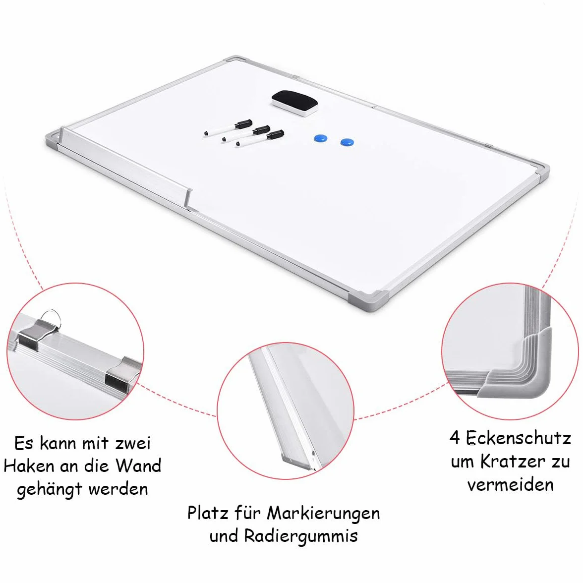 GOPLUS Biała tablica suchościeralna magnetyczna 90x60 cm z ramą aluminiową i półką