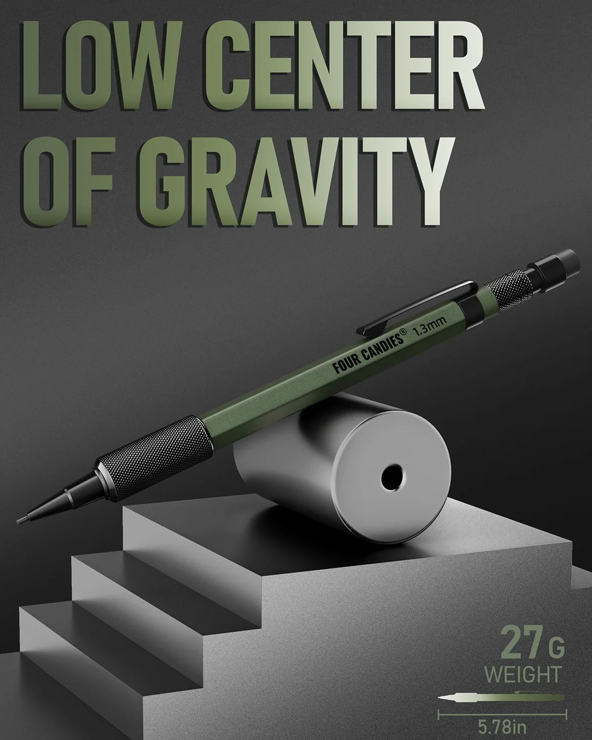 Four Candies Zestaw ołówków mechanicznych 1,3 mm metalowe wytrzymałe ołówki stolarskie 48 wkładów 3 gumki