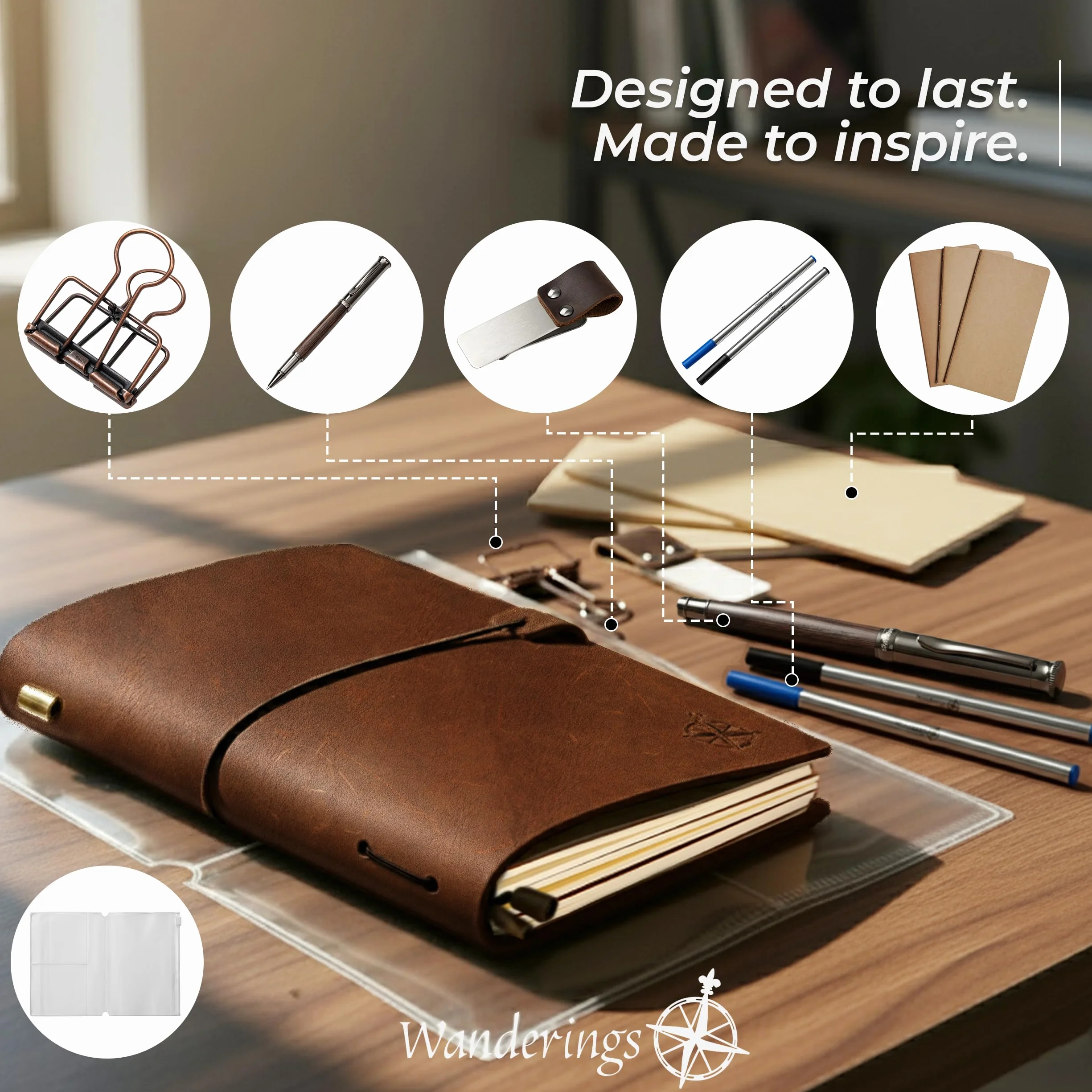 Skórzany Notes A5 Travelers Notebook 22x15 cm – Wymienny Dziennik Podróżny z Uchwytem na Długopis