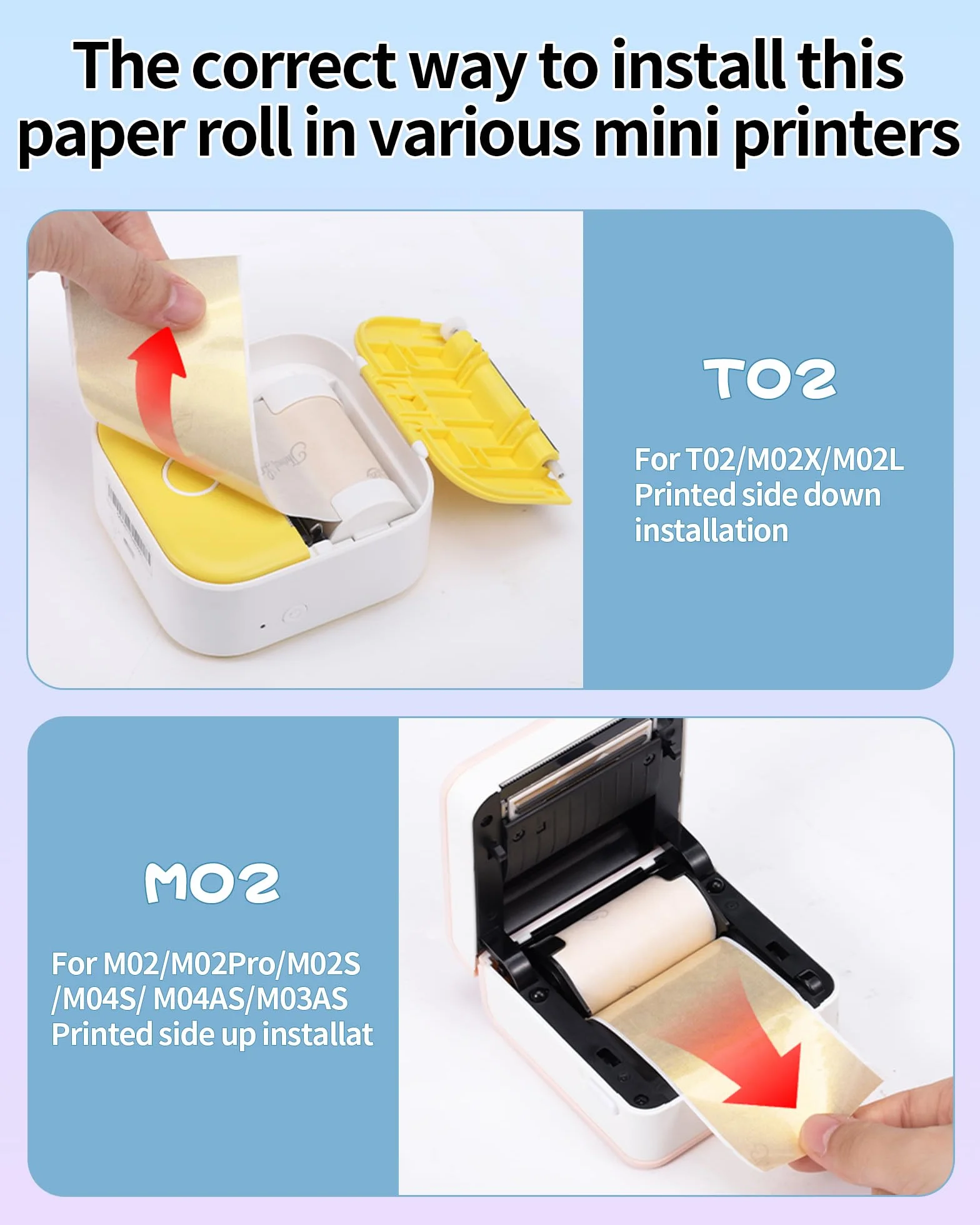 Phomemo Biały nieklejący papier termiczny do Phomemo T02, M02, M02S, M02PRO, M03, M03AS, M04S, M04AS przenośna drukarka termiczna do listy zadań, notatek, 50 mm x 6,5 m