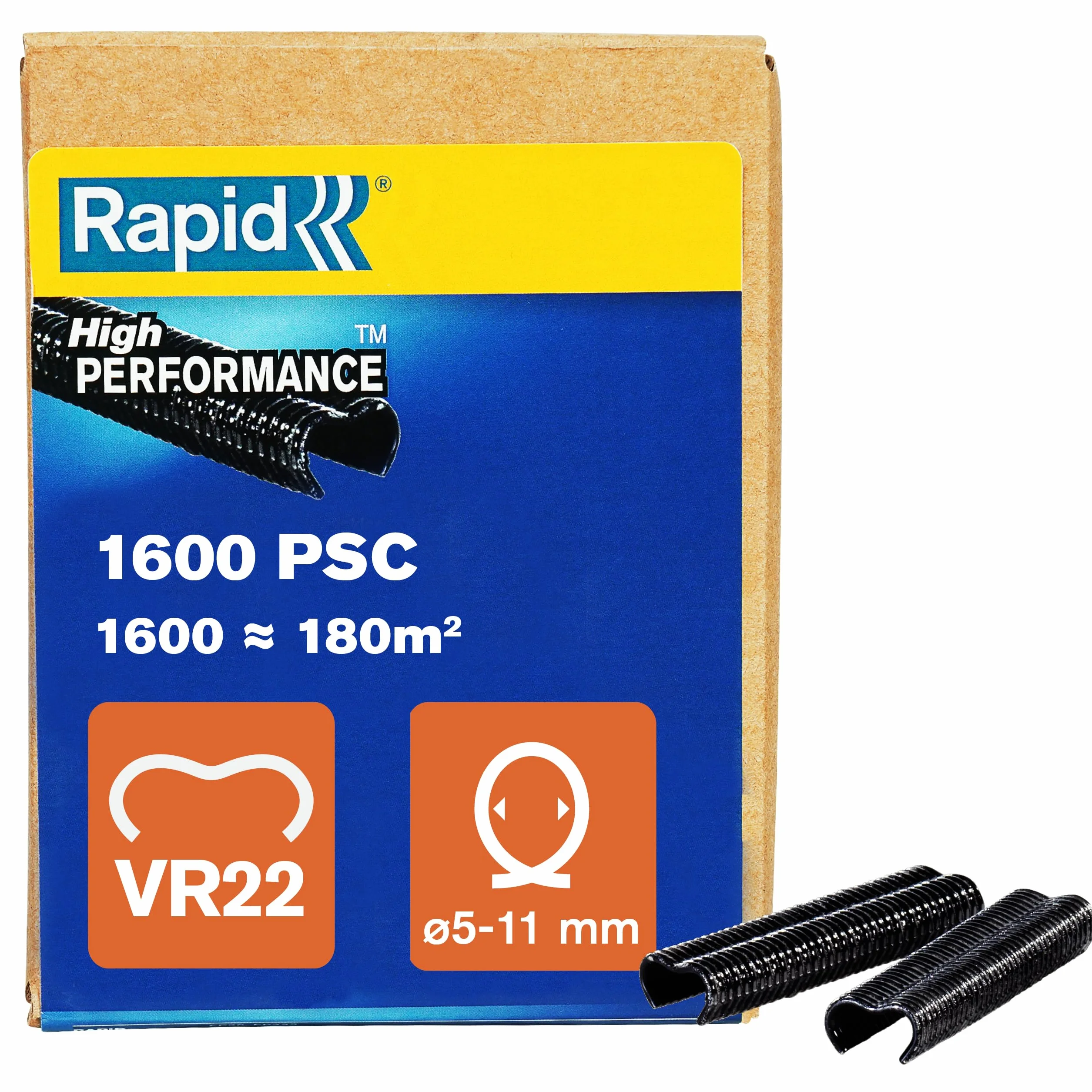 Rapid, Zszywki Zaciskowe Rapid VR22, Galwanizowane z Czarną Powłoką PET, Siatki Druciane 5–11 mm, Idealne do Zabezpieczania Klatek i Ogrodzeń, 1600 Sztuk, Pudełko (40017338)