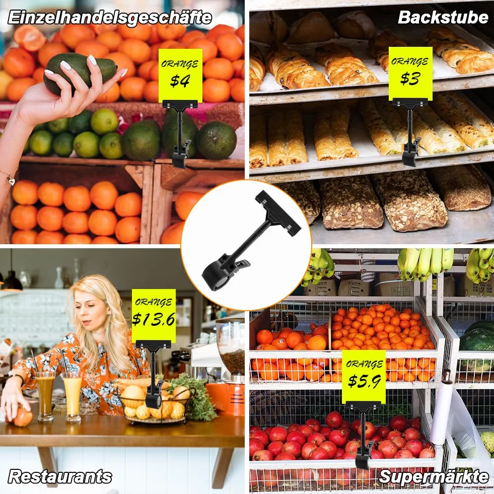 20 sztuk klipsów do tabliczek z tworzywa sztucznego, obrotowy uchwyt na tabliczki z ceną, do centrów handlowych, mokrych rynków, supermarketów