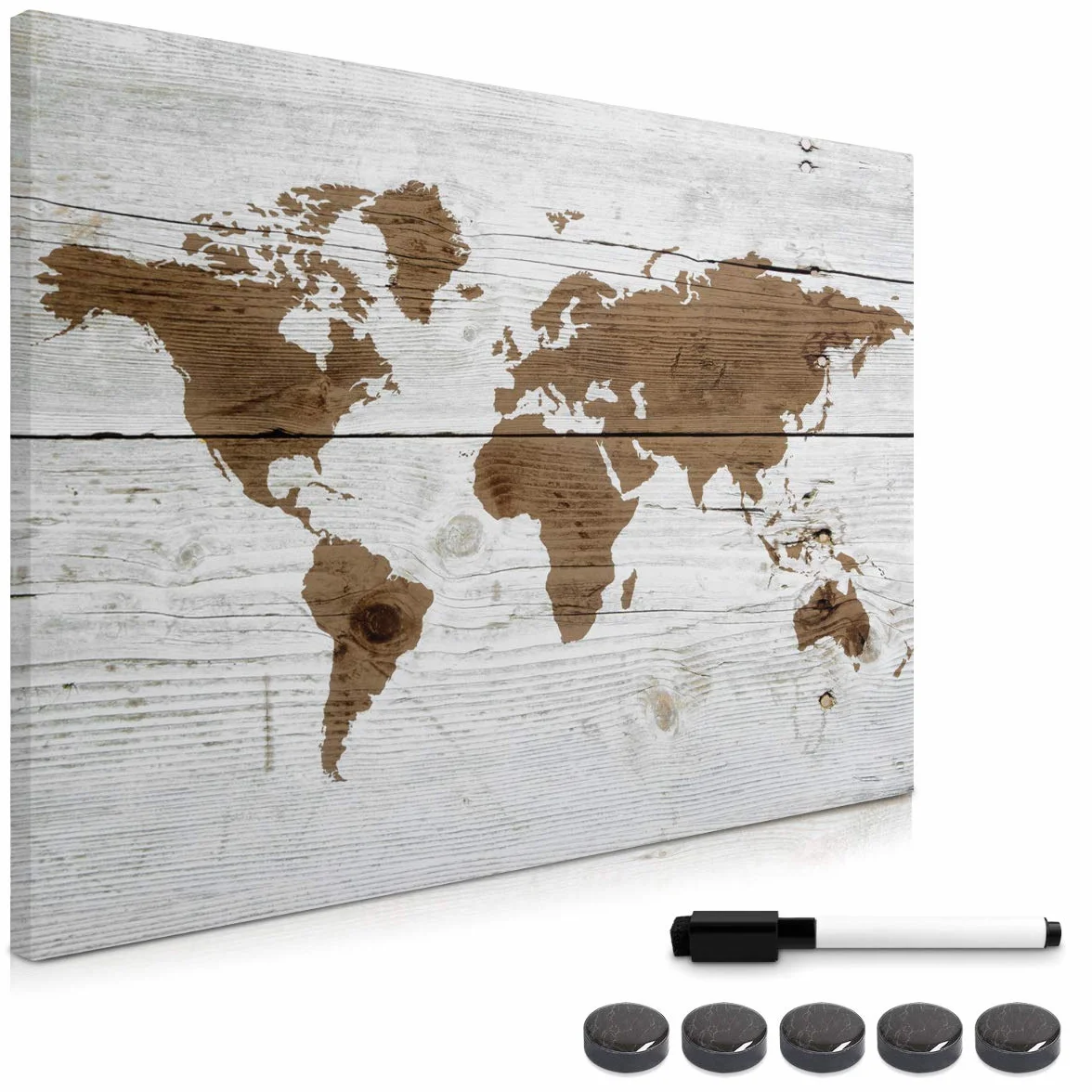 Navaris Magnetyczna tablica memo, biała tablica - 70 x 50 cm sucha tablica do ścierania z wzorem na ścianę - zawiera marker i magnesy - mapa świata