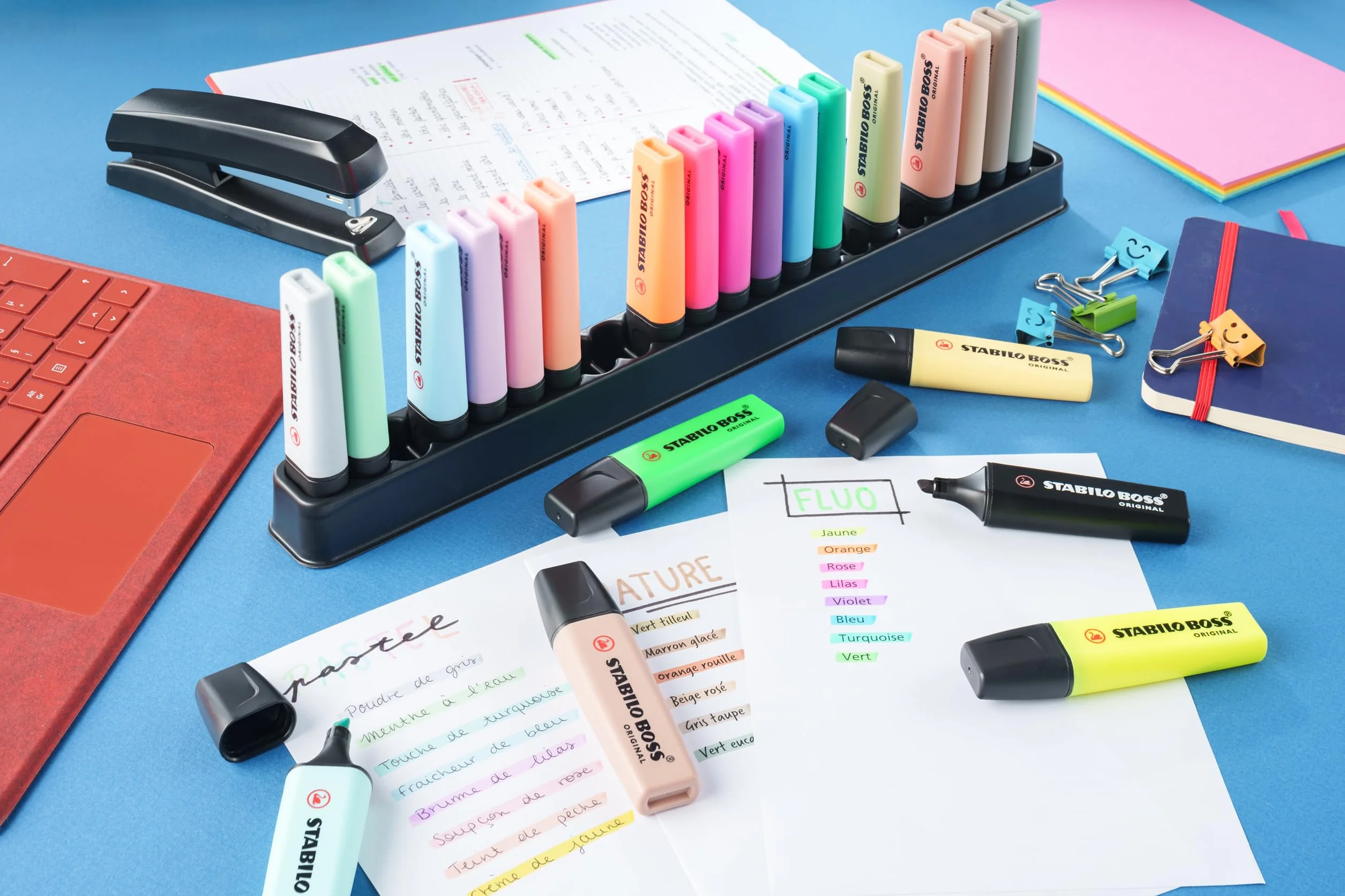 STABILO BOSS ORIGINAL Zakreślacz Zestaw biurkowy 23 flamastry neon pastele naturalne czarny marker