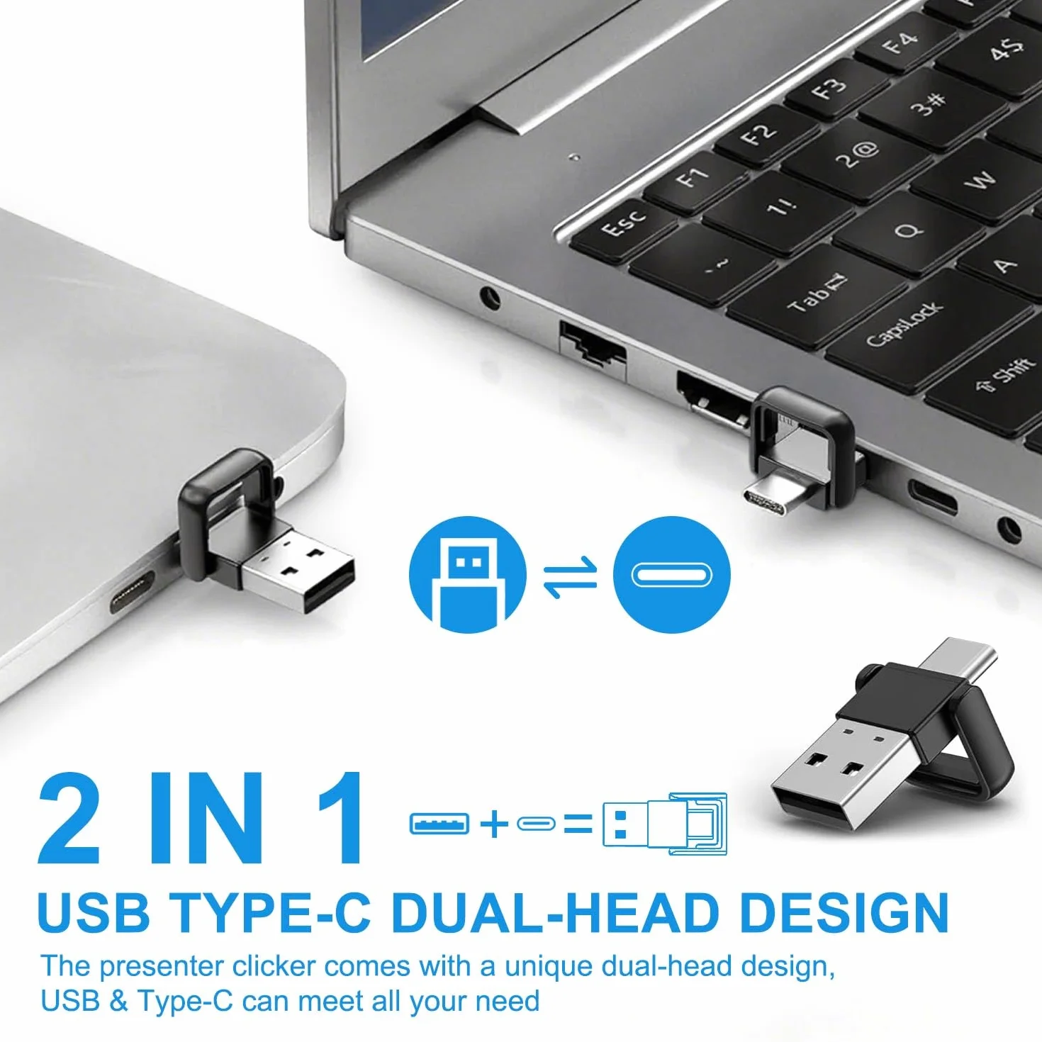 VOVIGGOL USB/typ C 2 w 1 bezprzewodowy prezenter Clicker do prezentacji PowerPoint, 2,4 GHz PPT PowerPoint Clicker prezentacja wskaźnik slajdów Advancer do komputera Mac laptopa