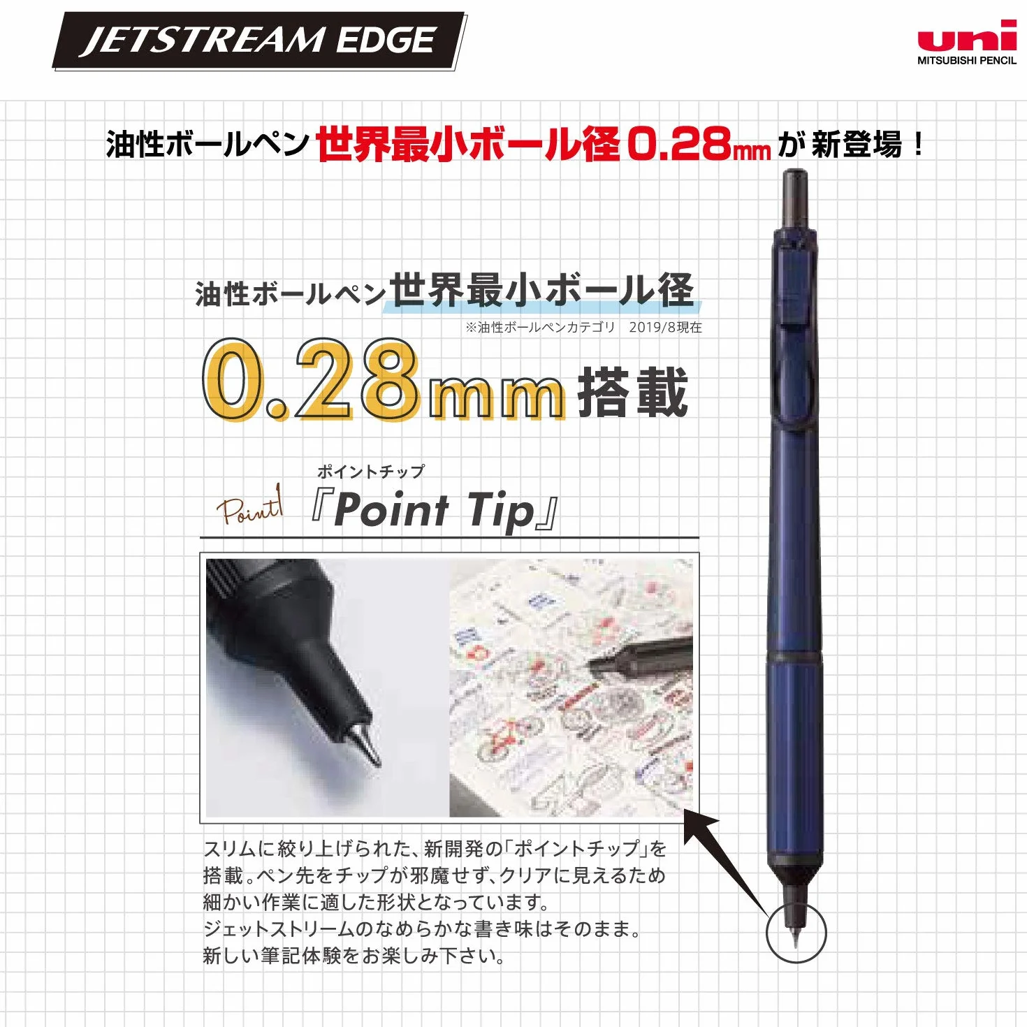 Uni Jetstream EDGE 0,28 mm długopis na bazie oleju czarny korpus (SXN100328.24)