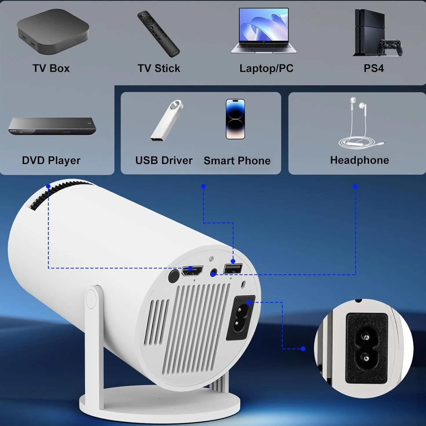 Mini projektor WIFI 6 Bluetooth 4K 1080P przenośny obracany 130 cali automatyczny keystone
