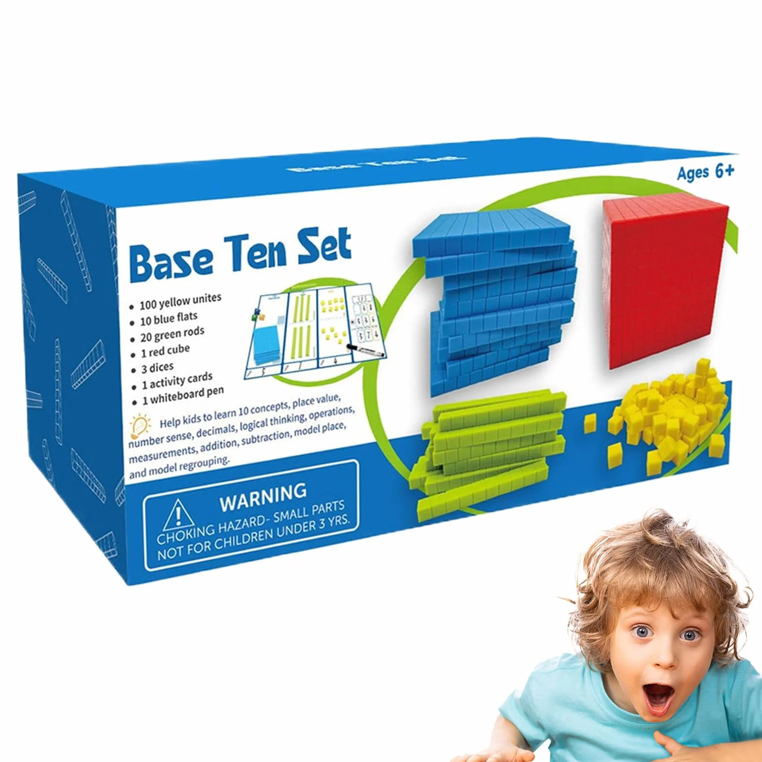 Base Ten Blocks, Math Manipulatives Learning Toy Set, Preschool Counting Cubes & Place Value Blocks, Hands On Number Concept Training, Educational Math Game for Kids Classroom Homeschool Teaching Aid