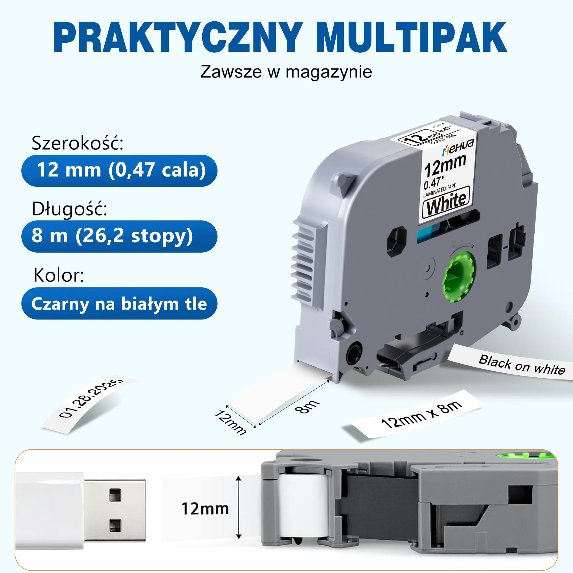 4x Hehua Kompatybilny Tze-231 dla Brother P-touch Tapes 12 mm 0,47 Czarny na Białej Taśma Tze231, Zamienna etykietowanie dla Brother pt-1000 p touch Cube h105 h100lb H107B 1280 101c h100r d200 d400