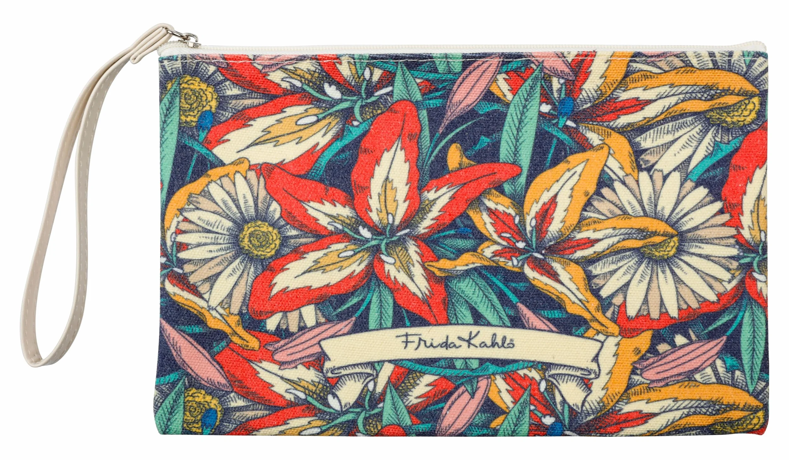 Clairefontaine Saszetka Wielofunkcyjna Bawełniana Motyw Kwiatowy Frida Kahlo 22,5x15 cm Duża Pojemność