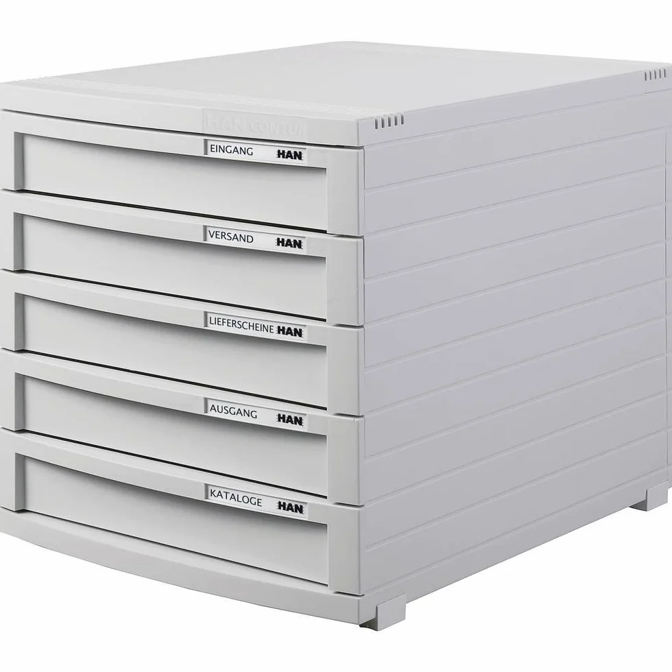 HAN CONTUR 1505-11 szafka z 5 wysokimi zamkniętymi szufladami do formatu B4, z blokadą wysuwania, w zestawie tabliczki z opisami, gumowe nóżki, modułowy system szuflad, możliwość rozbudowy