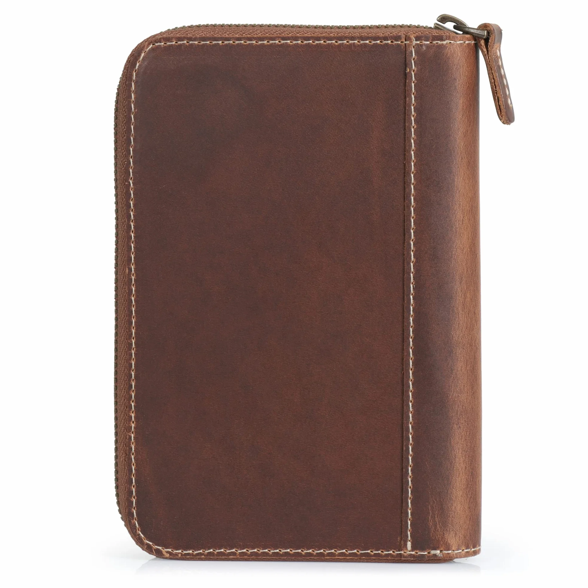 Londo OTTO486 Padfolio z prawdziwej skóry z uchwytem na długopis Notepad i zamkiem błyskawicznym (cynamon)