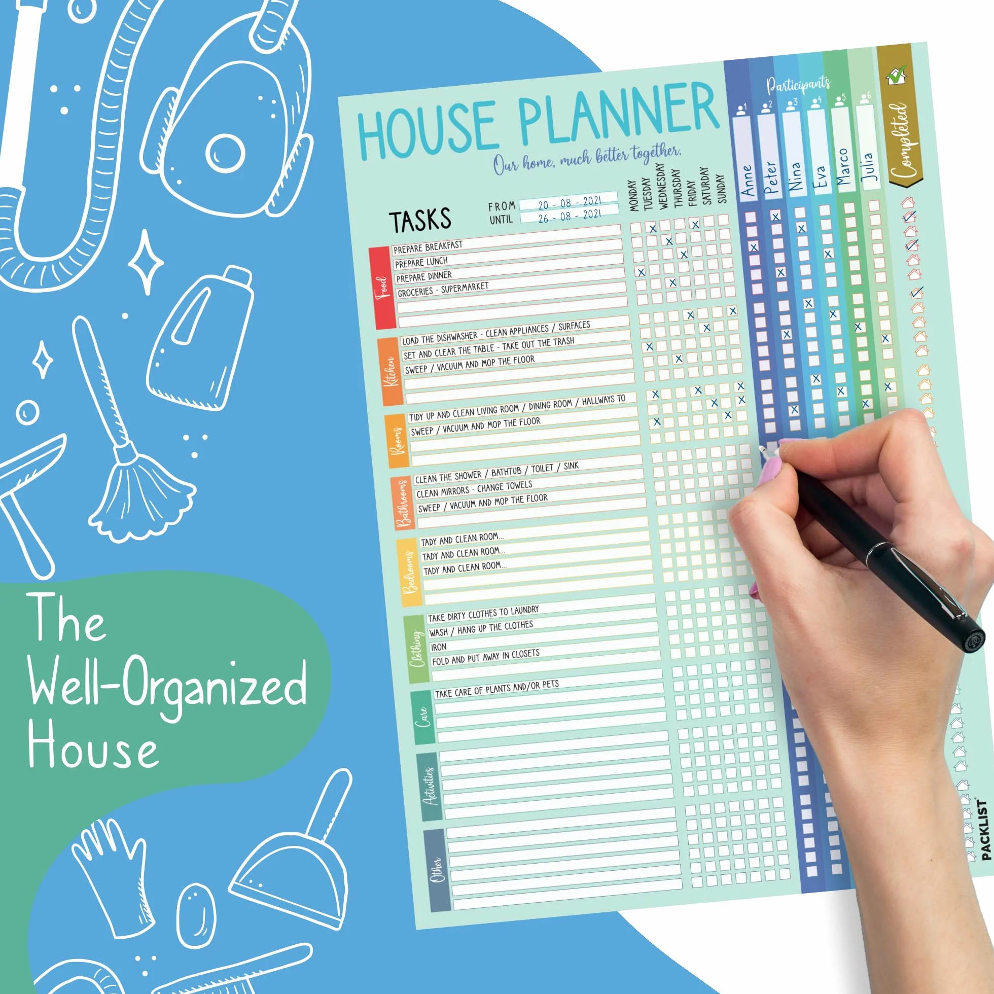 Home Task Planner Cleaning Schedule for Roommates Kids Families