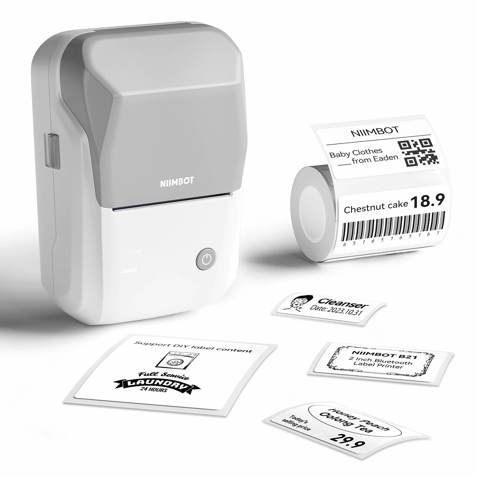 NIIMBOT B1 drukarka etykiet z 1 rolką taśmy startowej, Bluetooth, urządzenie do etykietowania, rozmiar druku 20-50 mm, kompatybilna z iOS i Android, do domu, biura (szara)