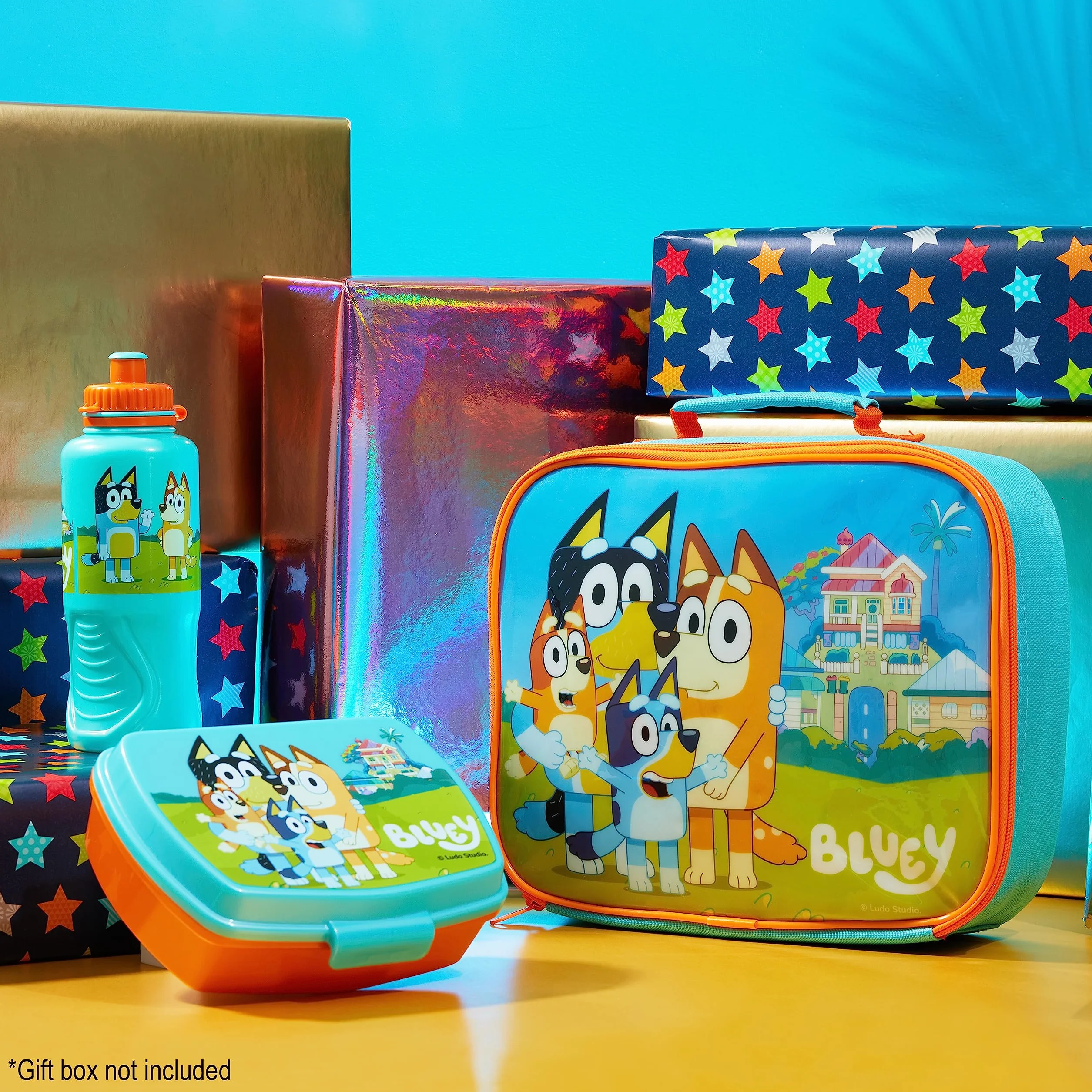 Bluey 3-częściowy zestaw lunchowy: izolowana torba, pudełko na przekąski, butelka na wodę, 430 ml, do przedszkola, podróży lub wycieczek