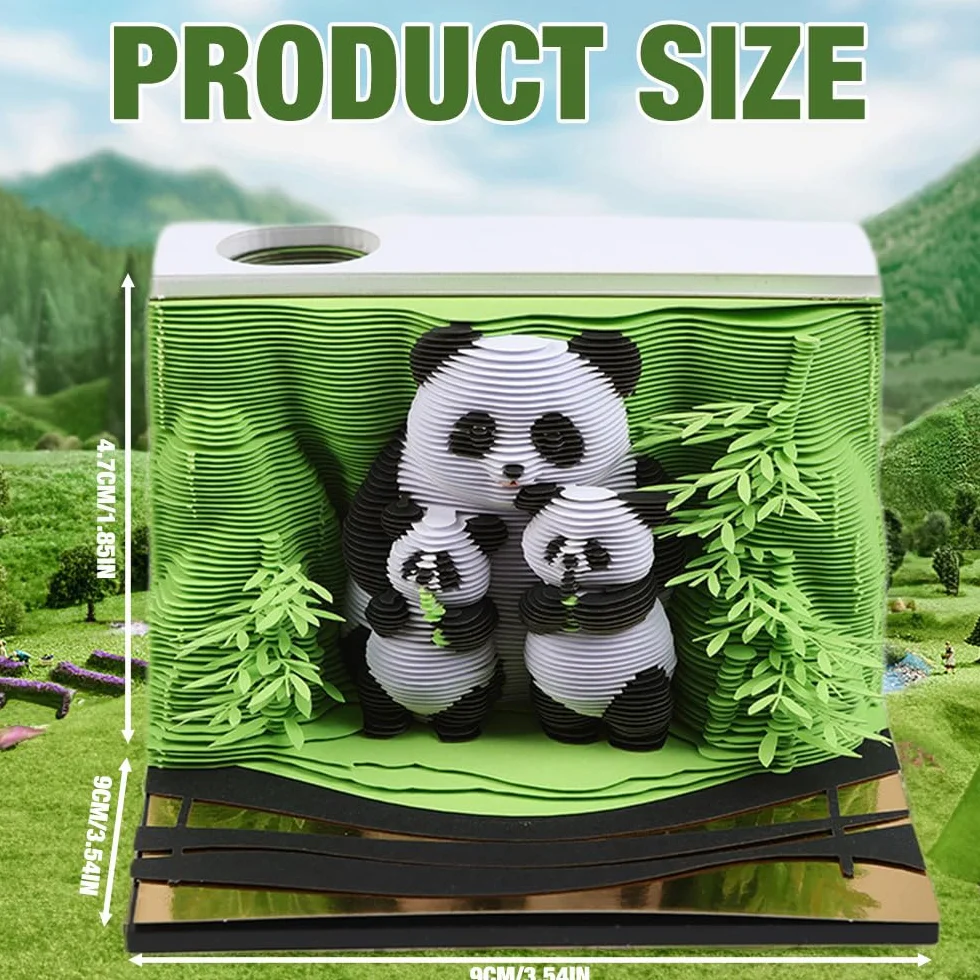 Notatnik 3D Panda, Kalendarz 3D do odrywania 2026, Kalendarz biurkowy-notatnik 2026, Papier na notatki 3D na biurko 2026, kreatywny prezent do majsterkowania DIY z rzeźby papierowej (Kalendarz