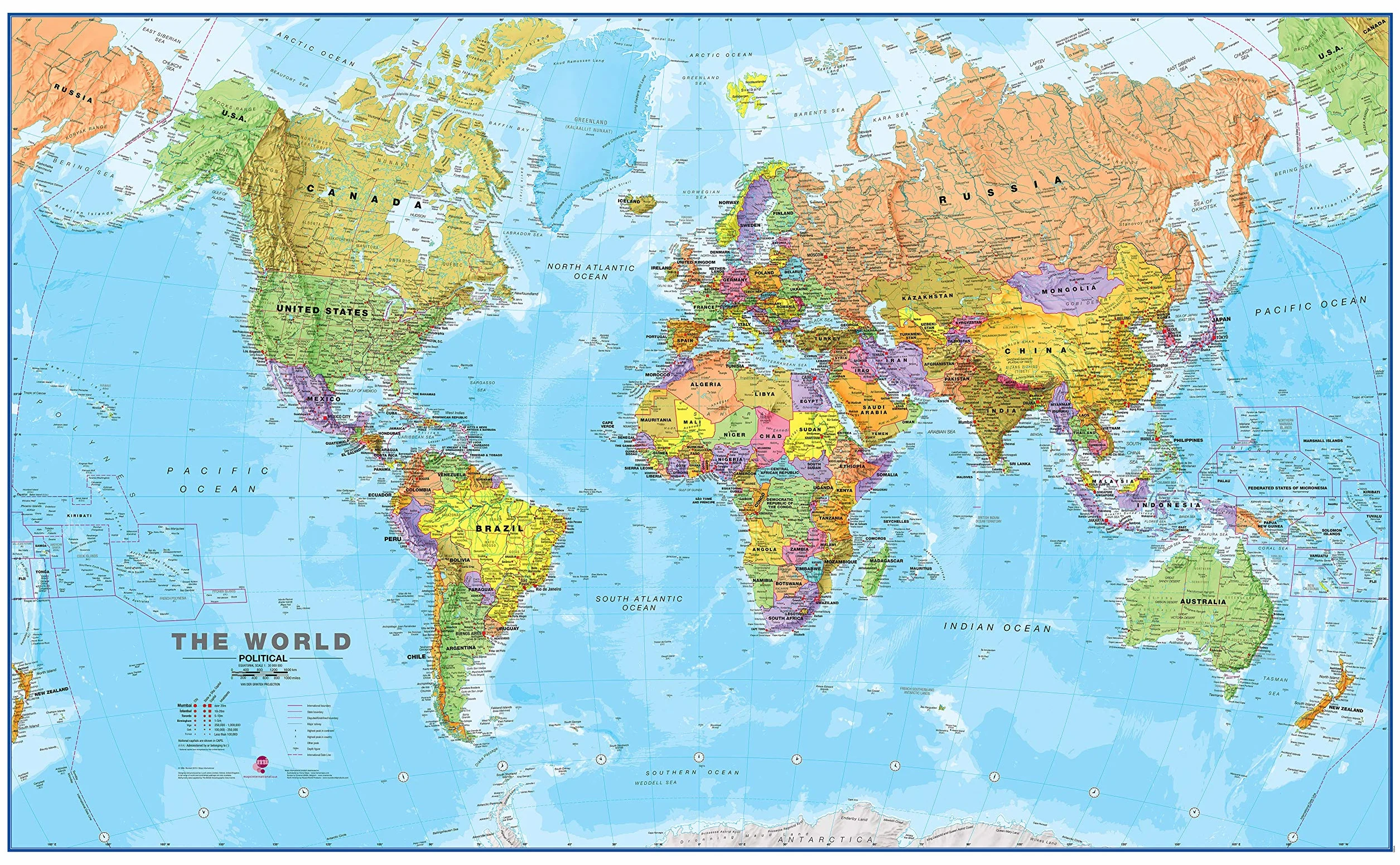 Maps International - ogromna, polityczna mapa świata, laminowana, 119 x 84 cm