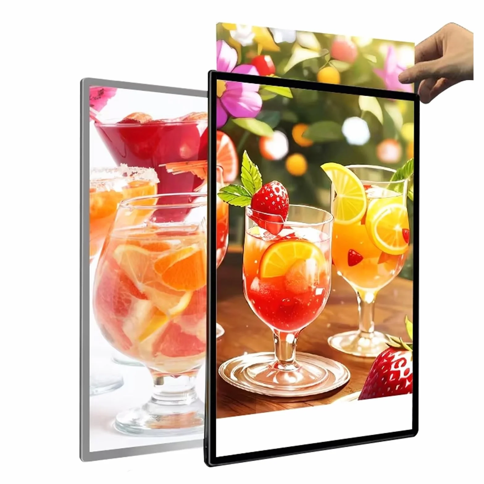 Ultracienka kasetonowa rama reklamowa LED, montowana na ścianie, wtykowa rama reklamowa, tablice informacyjne i znaki, podświetlany uchwyt na plakaty do restauracji, barów, sklepów(Black,A4)