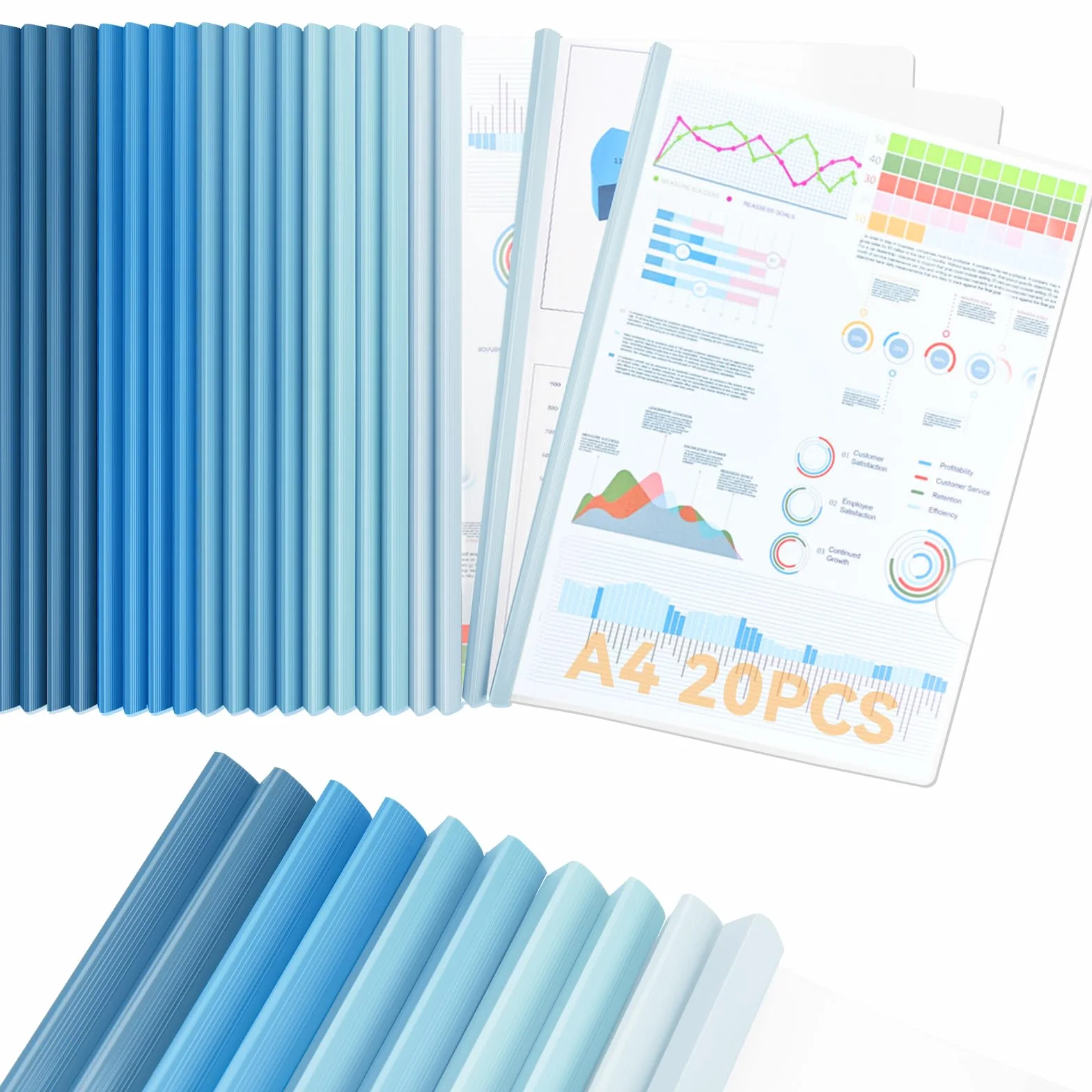 20 sztuk grzbietów do oprawy papieru A4, przezroczyste grzbiety do oprawy papieru, segregator do papieru A4, szerokość grzbietu 10 mm, pojemność 90 arkuszy, do dokumentów domowych