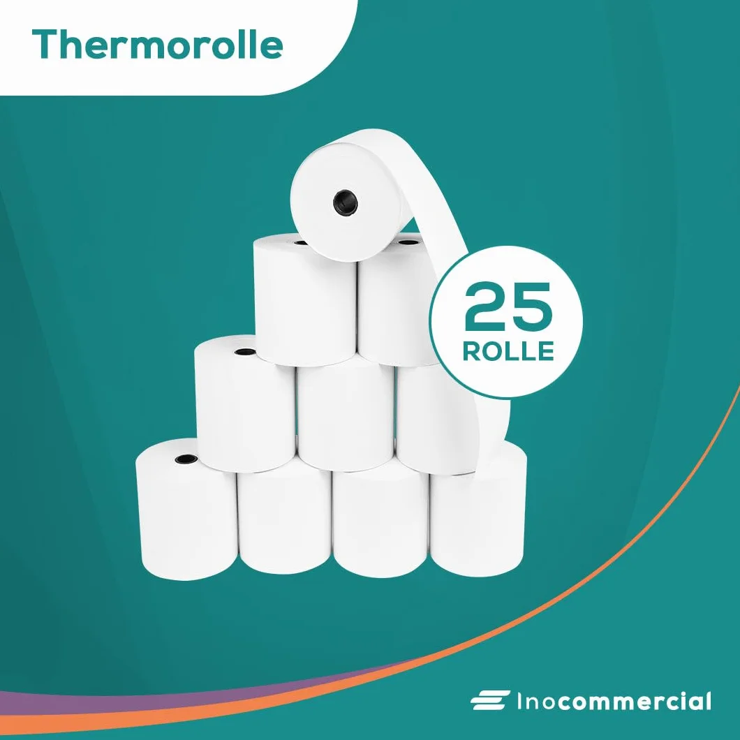 Inoverse EC-Cash rolki termiczne 57 mm x 30 mm x 12 mm, rolki papieru termicznego, 15 m, 25 rolek, rolki bonowe do systemu kasowego, urządzeń EC i bankomatów, nie zawierają BPA