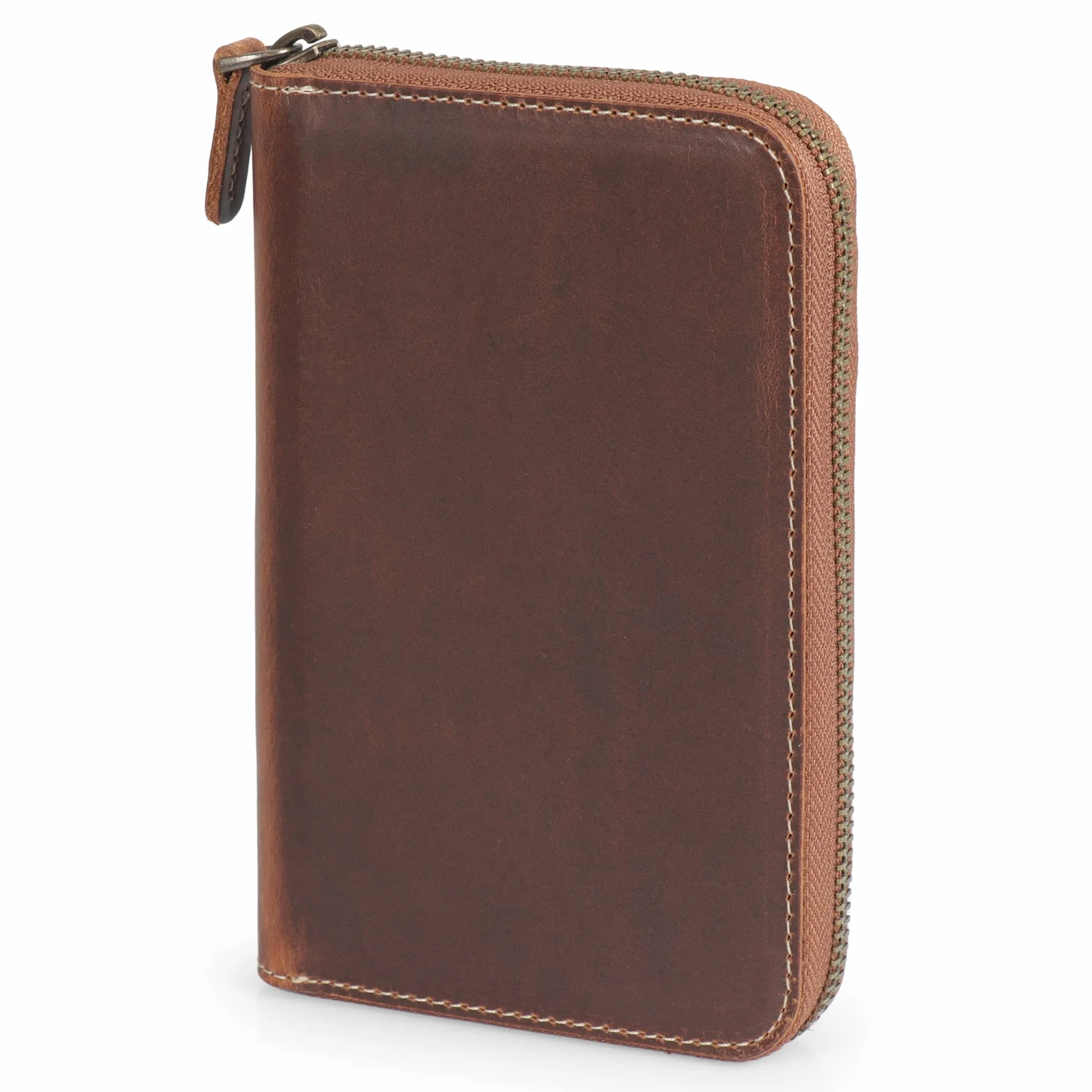 Londo OTTO486 Padfolio z prawdziwej skóry z uchwytem na długopis Notepad i zamkiem błyskawicznym (cynamon)