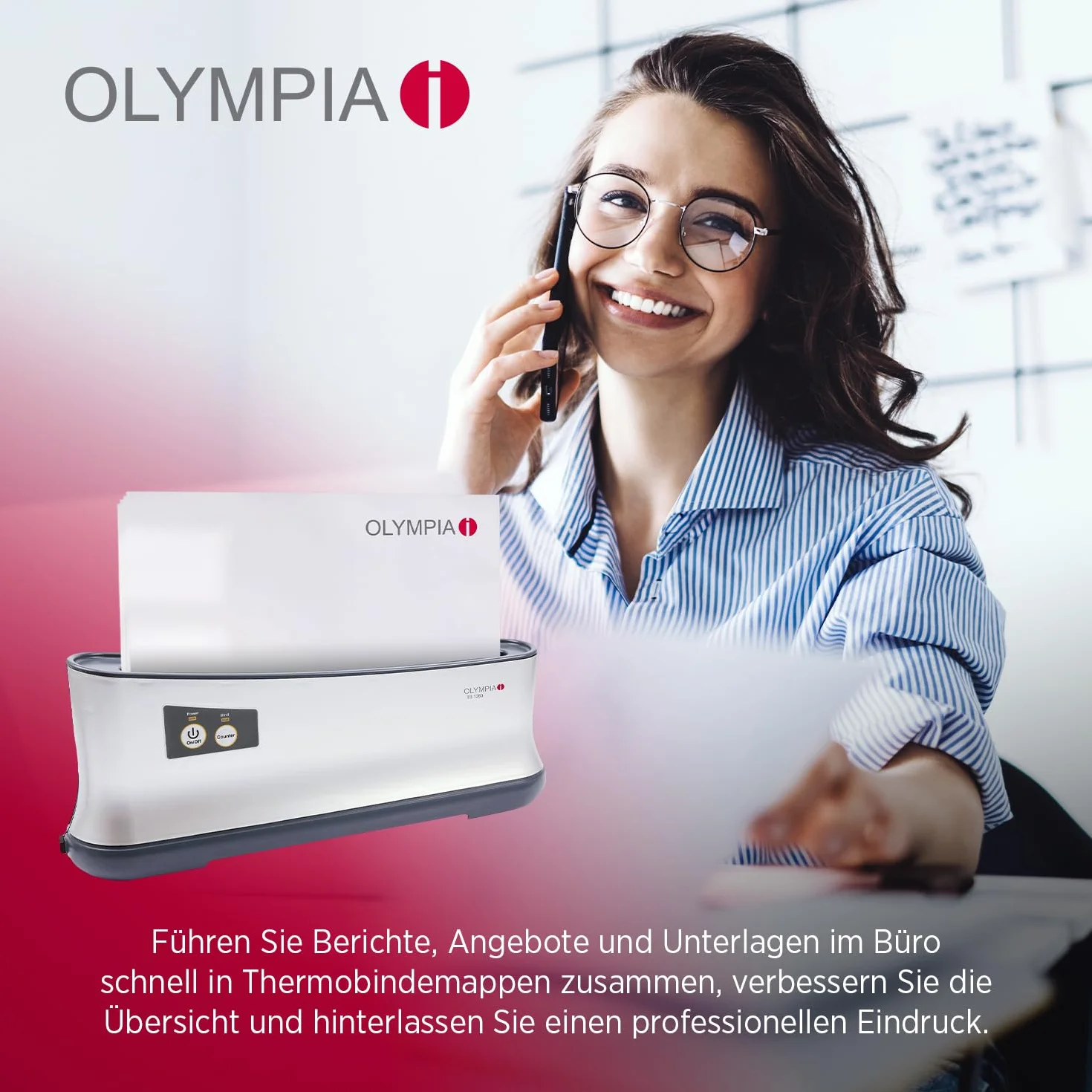 Olympia - Wydajne urządzenie do bindowania termicznego A4 TB-1280 | bardzo szybko gotowe do użycia | tylko 1 min. czas wiązania | najprostszy i najszybszy system wiązania do 200 arkuszy | uchwyt
