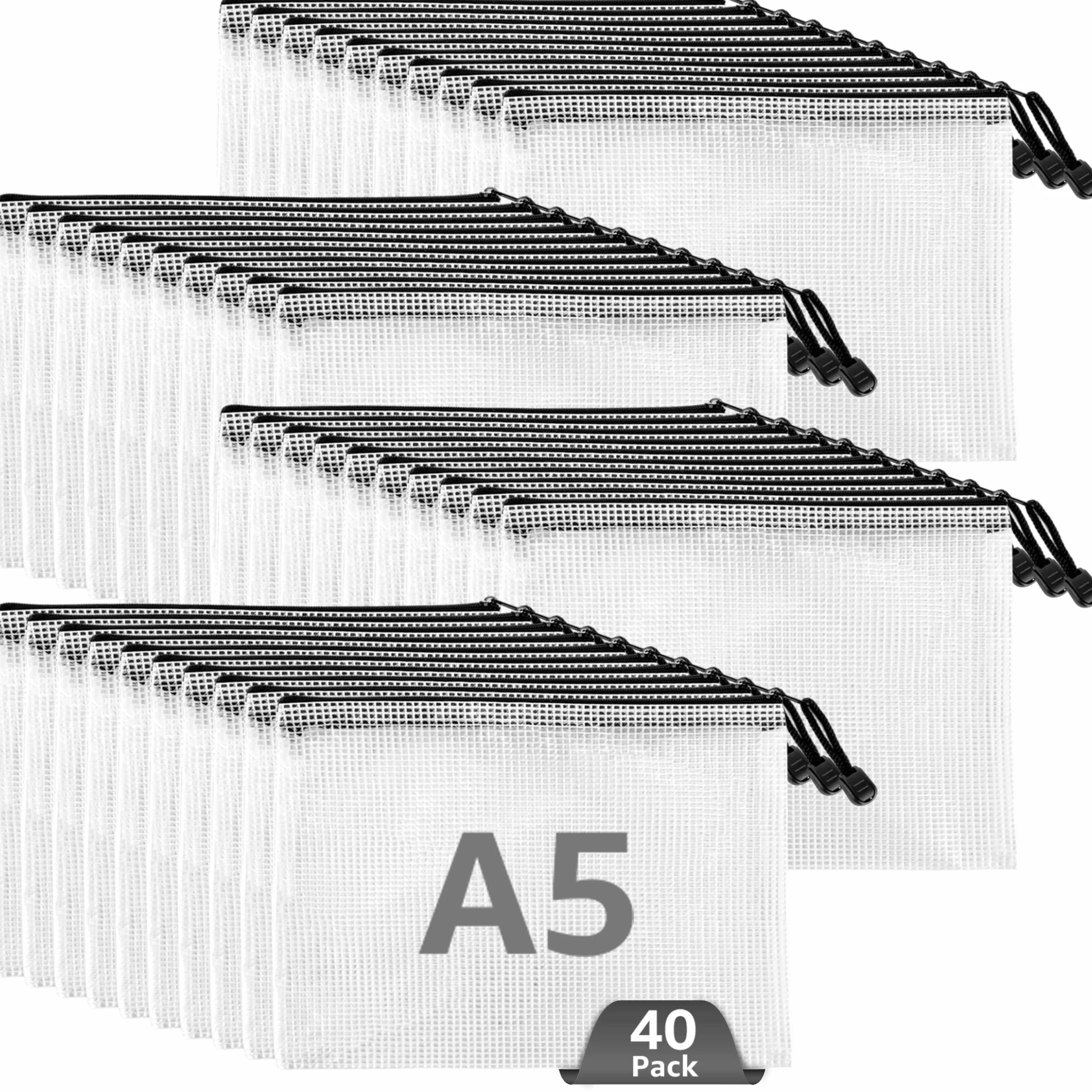 40 sztuk toreb na dokumenty A5, czarna, teczka na dokumenty A5, zamek błyskawiczny, kieszenie z siateczki, plastikowa torba na dokumenty A5, na dokumenty, kosmetyki, prace domowe (czarna)