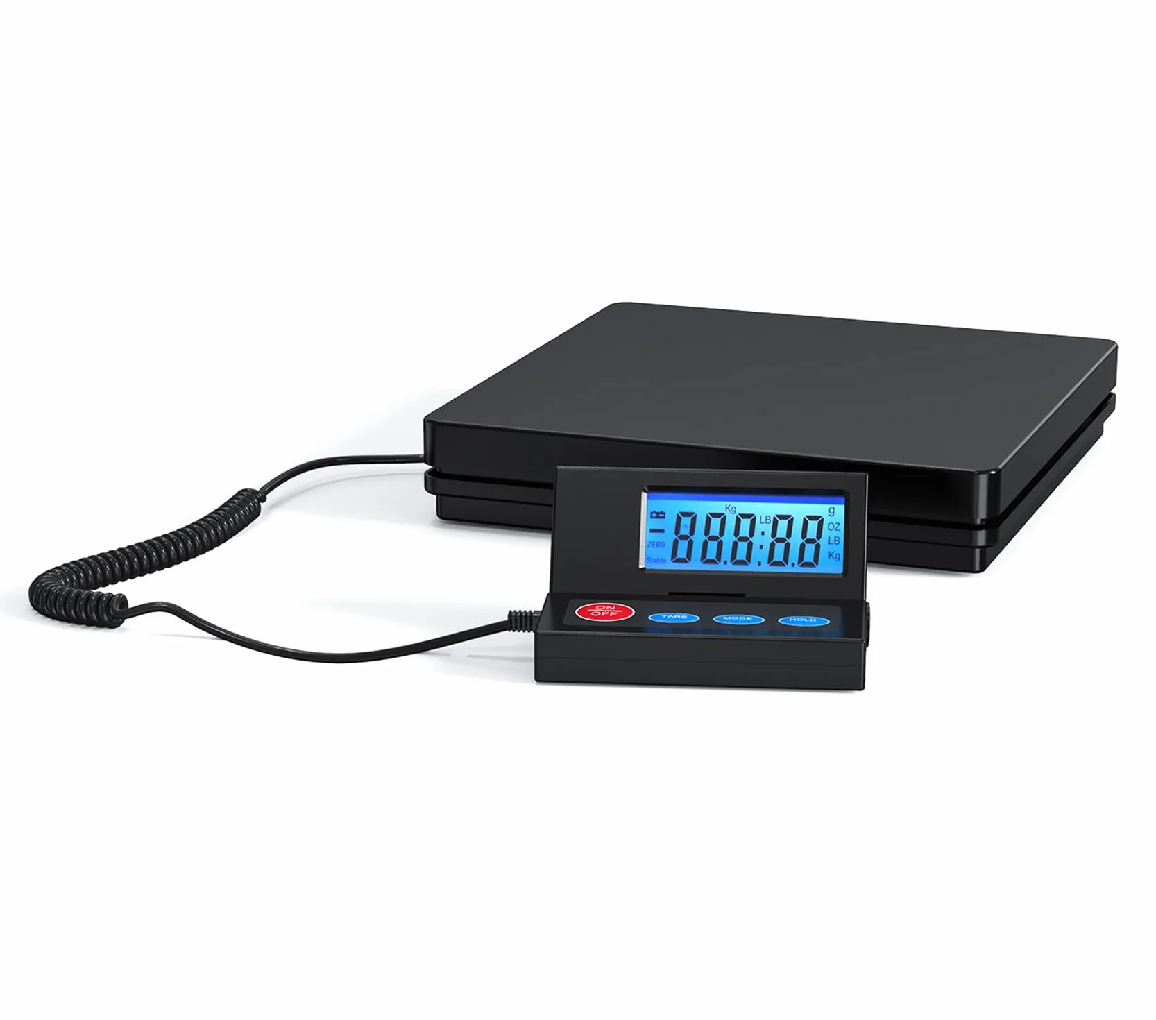 Nilpferd Waga do pakowania/pocztowa/platforma, waga pocztowa do 50 kg/2 g, ze składanym zewnętrznym wyświetlaczem LCD, kablem sieciowym lub bateriami (w zestawie) (czarna1)