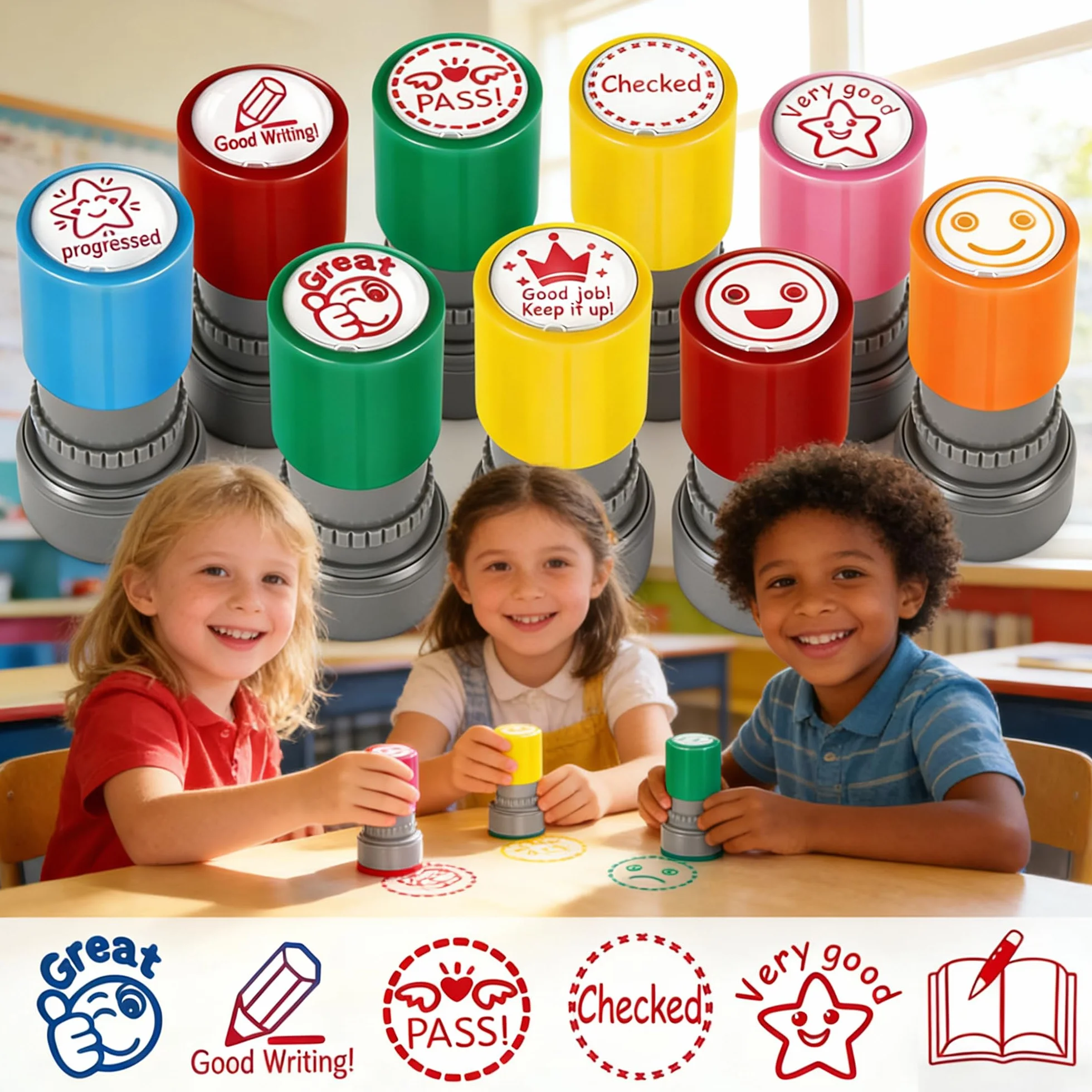 12PCS Znaczki Nauczyciela, Bogata Odmiana, Znaczek Nagrody Nauczyciela, Znaczki Fotoczułe, Różne Znaczki Dla Nauczycieli Self Inkling, Spersonalizowane Postacie Kreskówek Teacher Gift Student