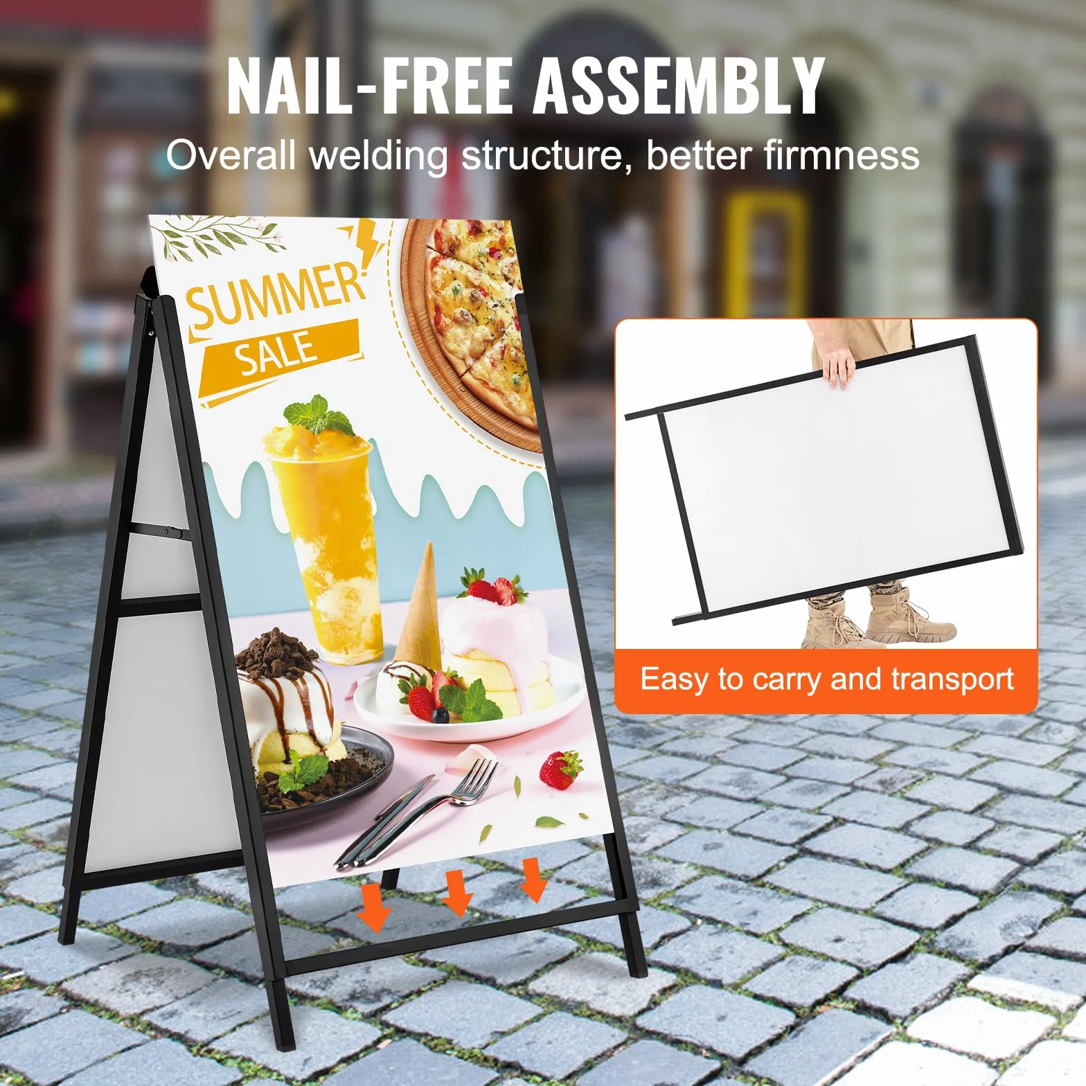 VEVOR Stoper dla klientów, stojak na chodnik, tablica reklamowa 61 x 91 cm, stojak na plakat, stal Q235, stojak na plakaty z ramą A, stojak reklamowy, stojak na chodniki do restauracji, barów, kawiarni, firm itd.