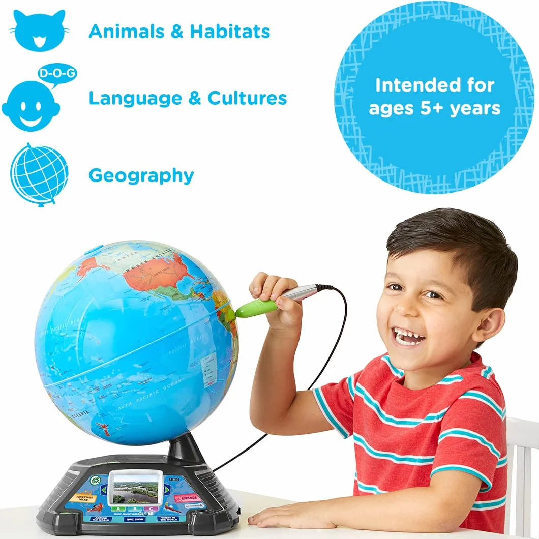 LeapFrog Magiczny świat przygod, interaktywny globus dla dzieci, edukacyjny inteligentny globus dla dzieci z ekranem LCD 2,7", zabawki dla dzieci z grami i zajęciami, odpowiednie dla 5, 6, 7 lat