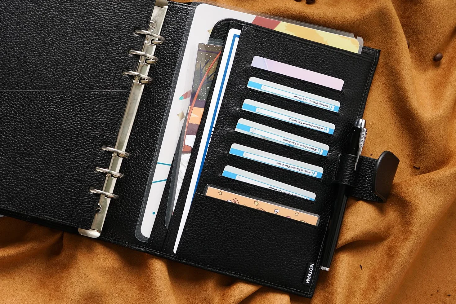 Moterm A5 Luxe Ringe Planer - Echtes Leder Binder Organizer (Kiesel-Schwarz,30mm Ring)