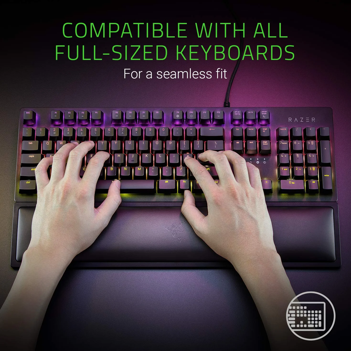 Razer Wrist Rest - Ergonomiczna podpórka pod nadgarstki do klawiatur gamingowych w pełnym rozmiarze (wyściółka z pianki z pamięcią kształtu, pokryta miękką skórą syntetyczną) Czarny