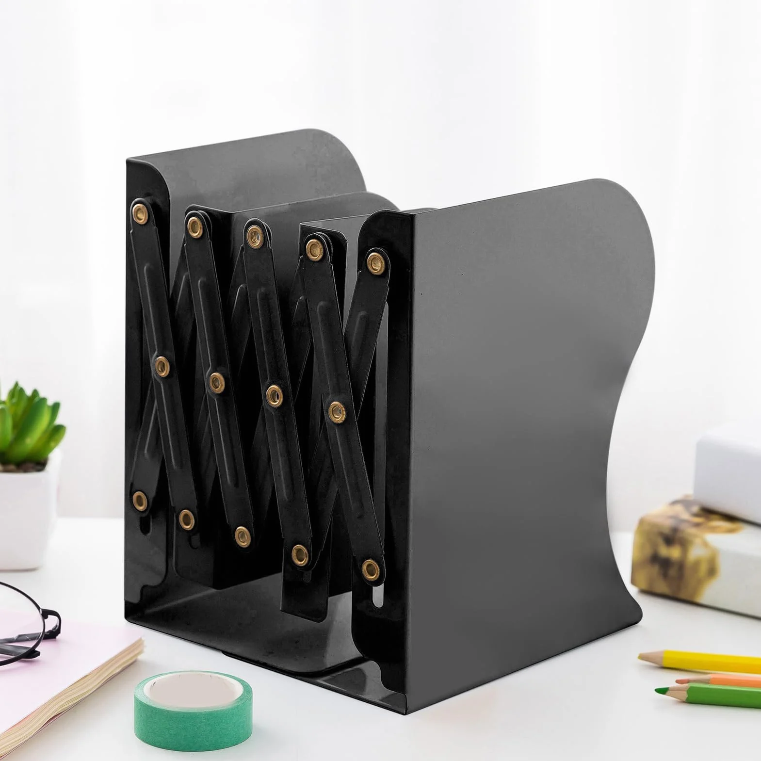 Wysuwane Metalowe Podpórki na Książki Wytrzymały Stojak Uchwyt Organizer Biurko (BLACK)
