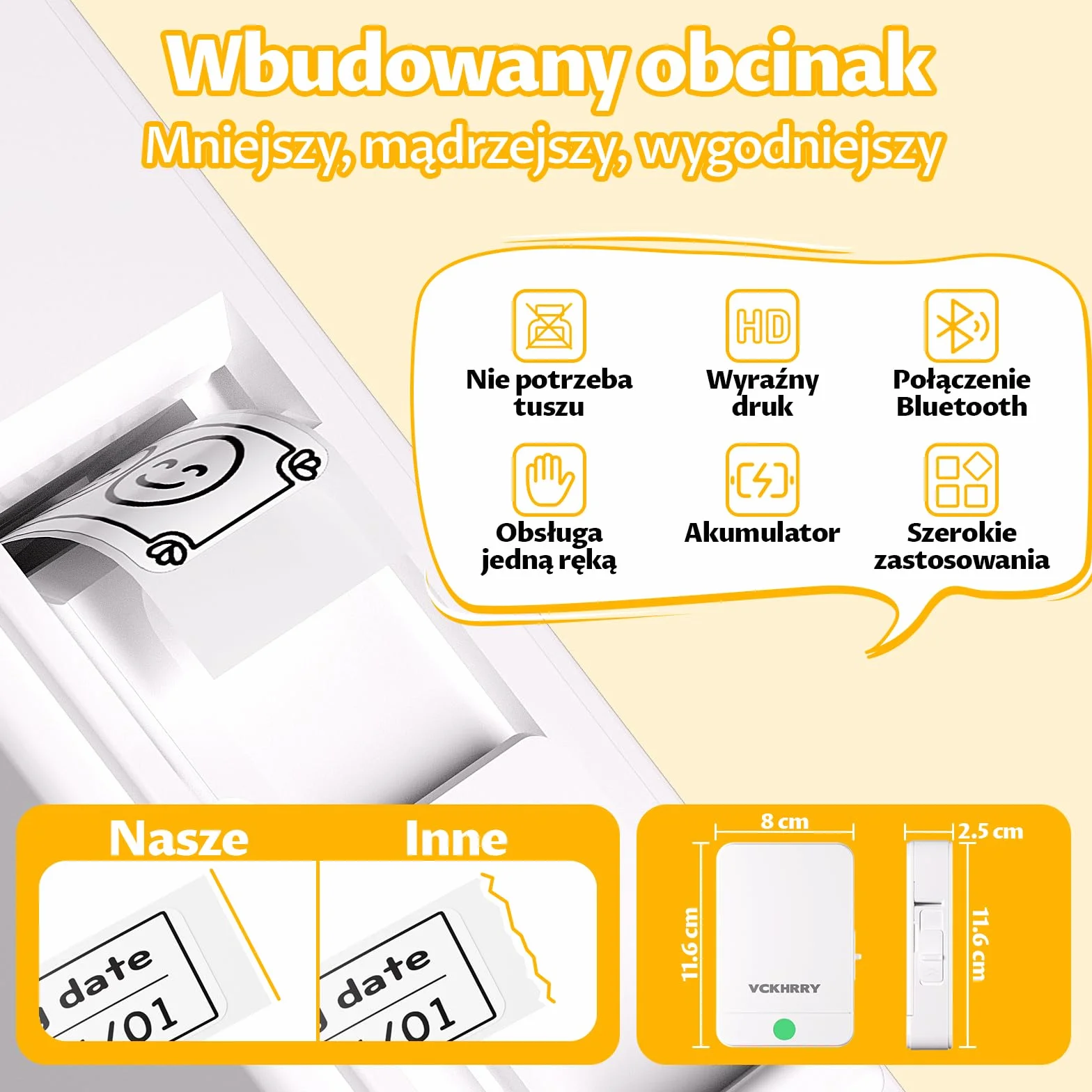 Drukarka etykiet Bluetooth Samoprzylepne urządzenie do etykietowania, przenośna drukarka etykiet dla systemów iOS i Android, termotransferowa do domu, biura, biała