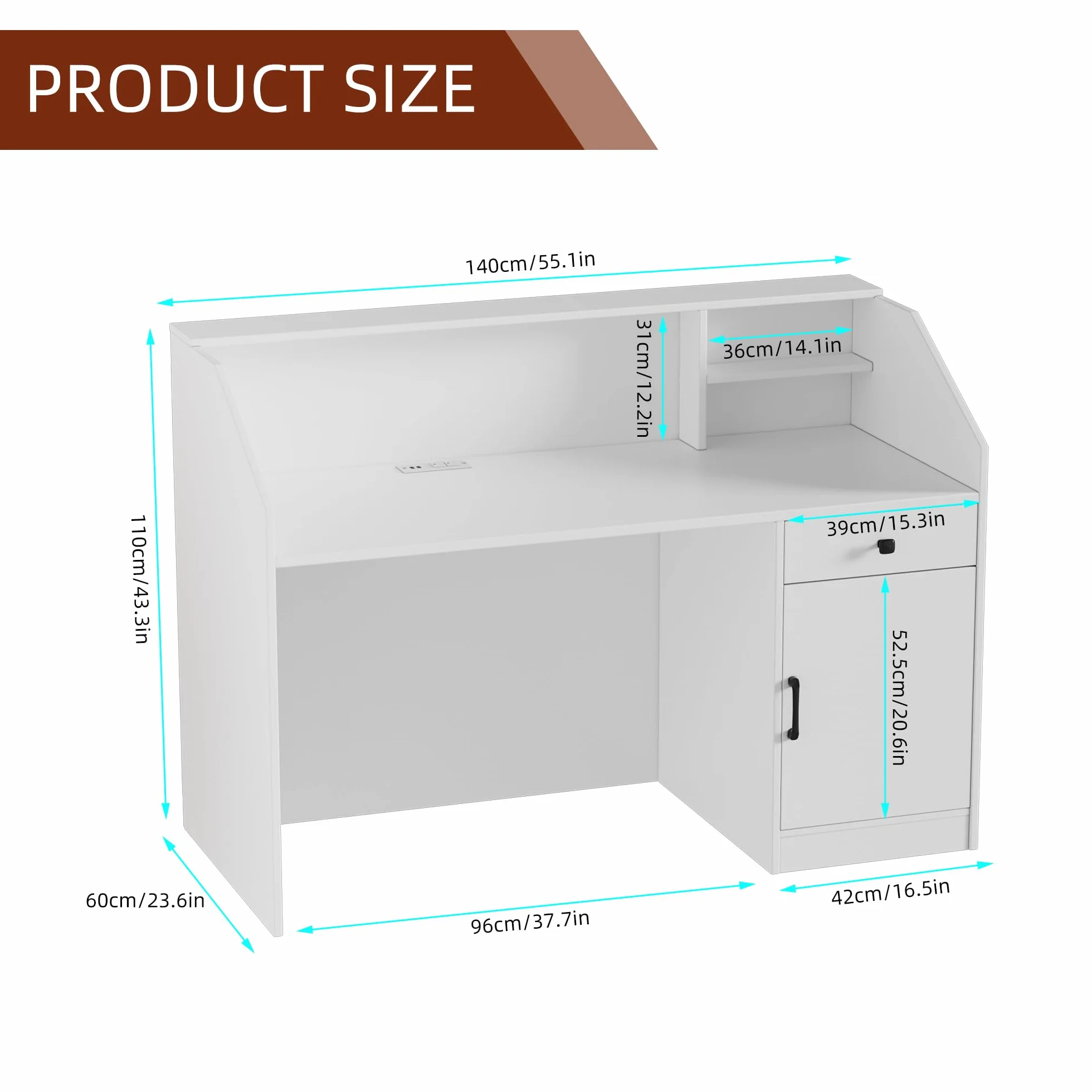 MSFE blat recepcyjny z LED drewniany 140 cm kompaktowy stacja ładowania