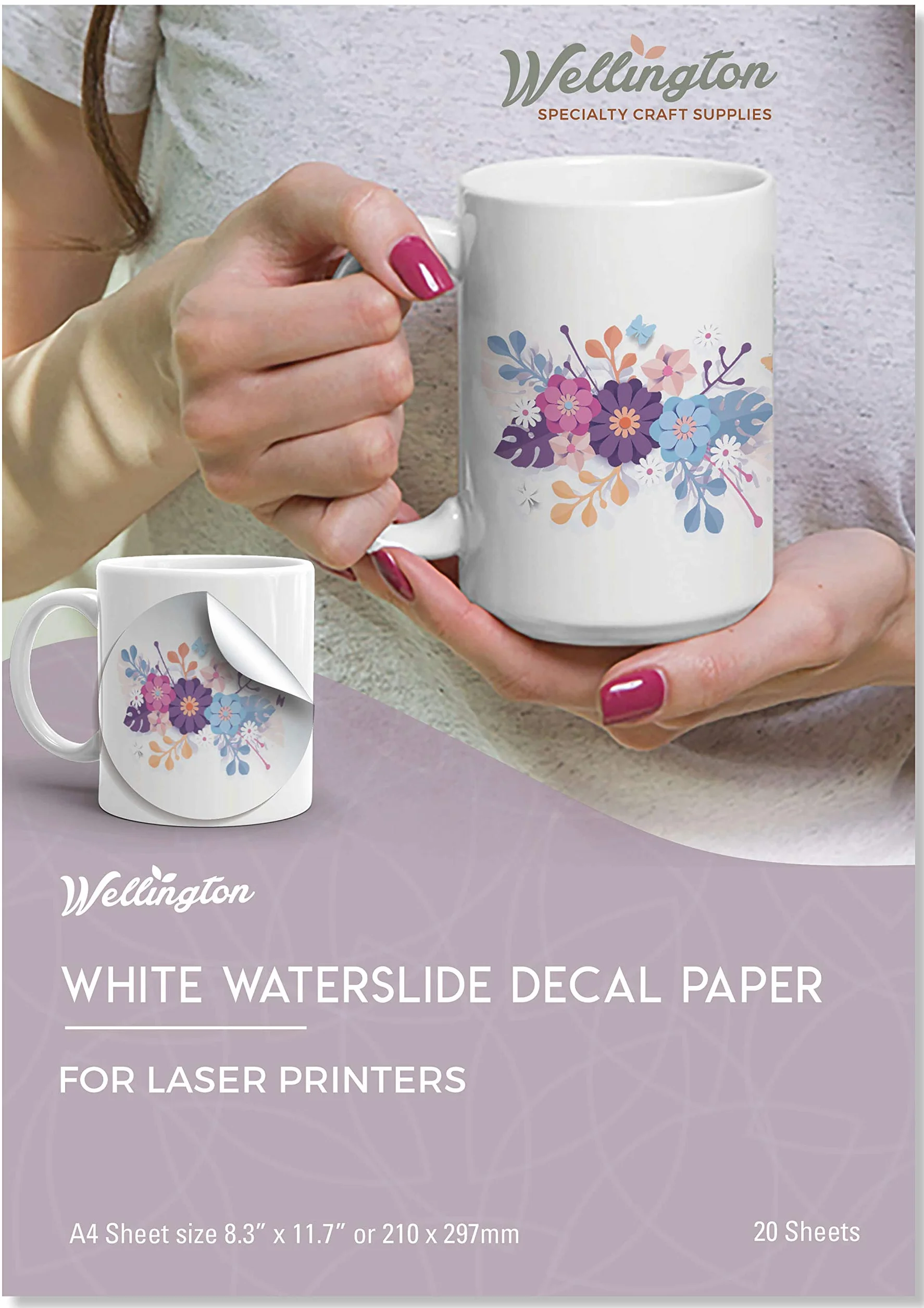 Wellington Waterslide papier transferowy do drukarek laserowych, biały, format A4, 20 arkuszy papieru transferowego