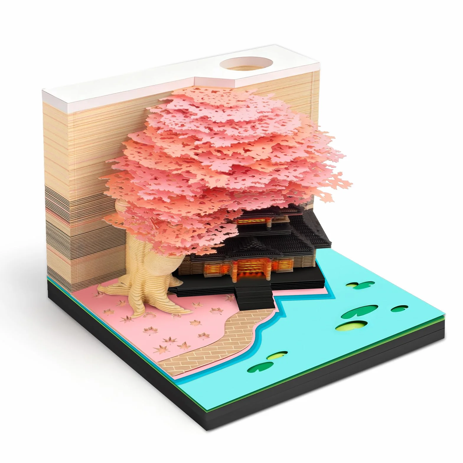 Kalendarz 3D na rok 2025, odrywany, kalendarz na rok 2025, kalendarz 3D ze światłem, drzewo Sakura, Omoshiroi, kalendarz 3D, notatnik 3D, kalendarz, kalendarz na biurko