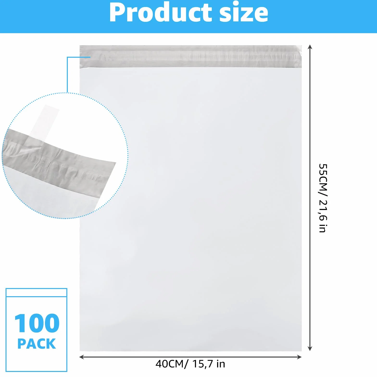 100 sztuk plastikowych torebek do wysyłki, nieprzejrzyste, samoprzylepne, na ubrania, opakowania logistyczne, do transportu (40 x 55 cm)