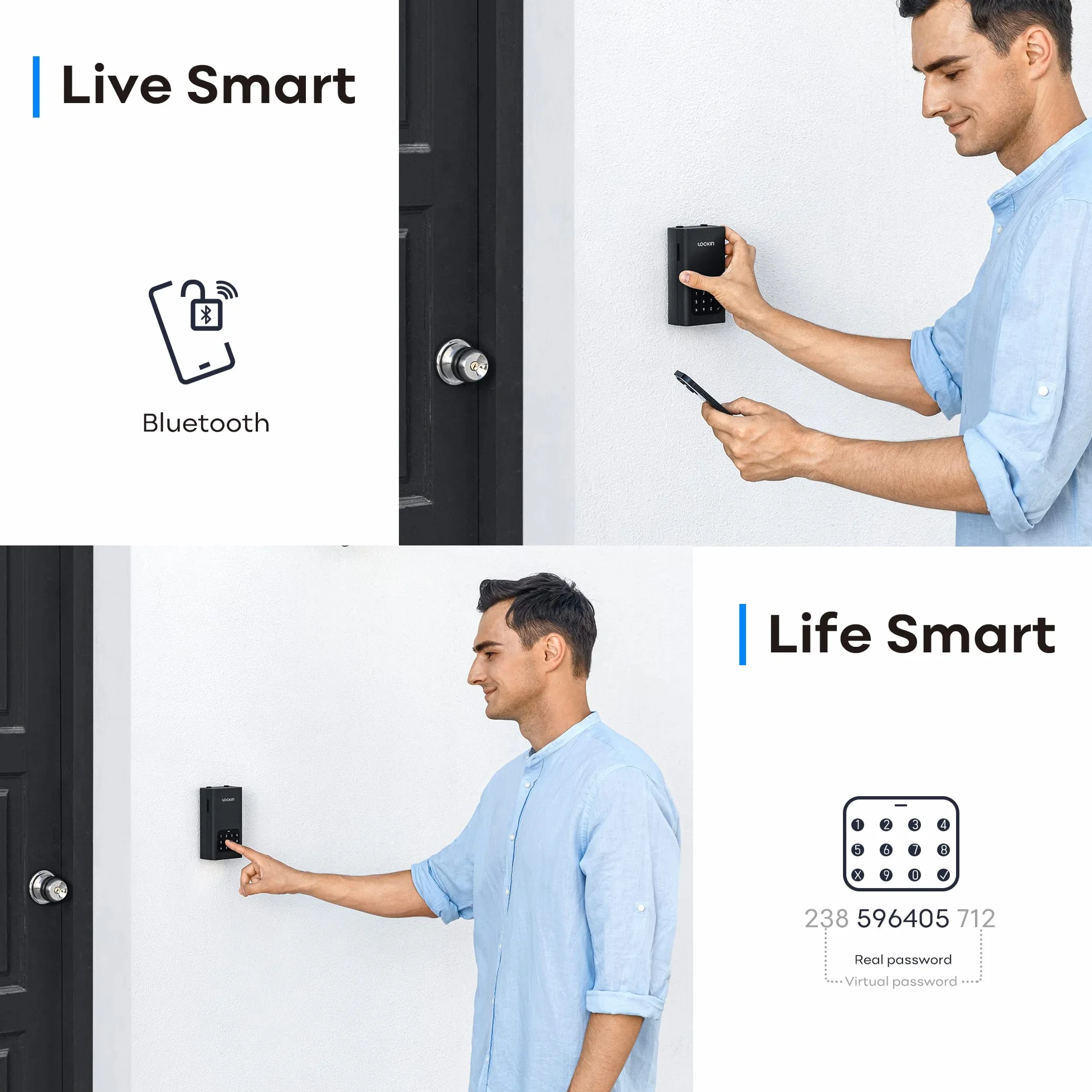Lockin Uaktualniona bezprzewodowa inteligentna skrytka na klucze do domu na zewnątrz naścienna wisząca elektroniczna skrzynka na klucze aplikacja cyfrowy Bluetooth bezpieczny zdalny dostęp kod PIN dla