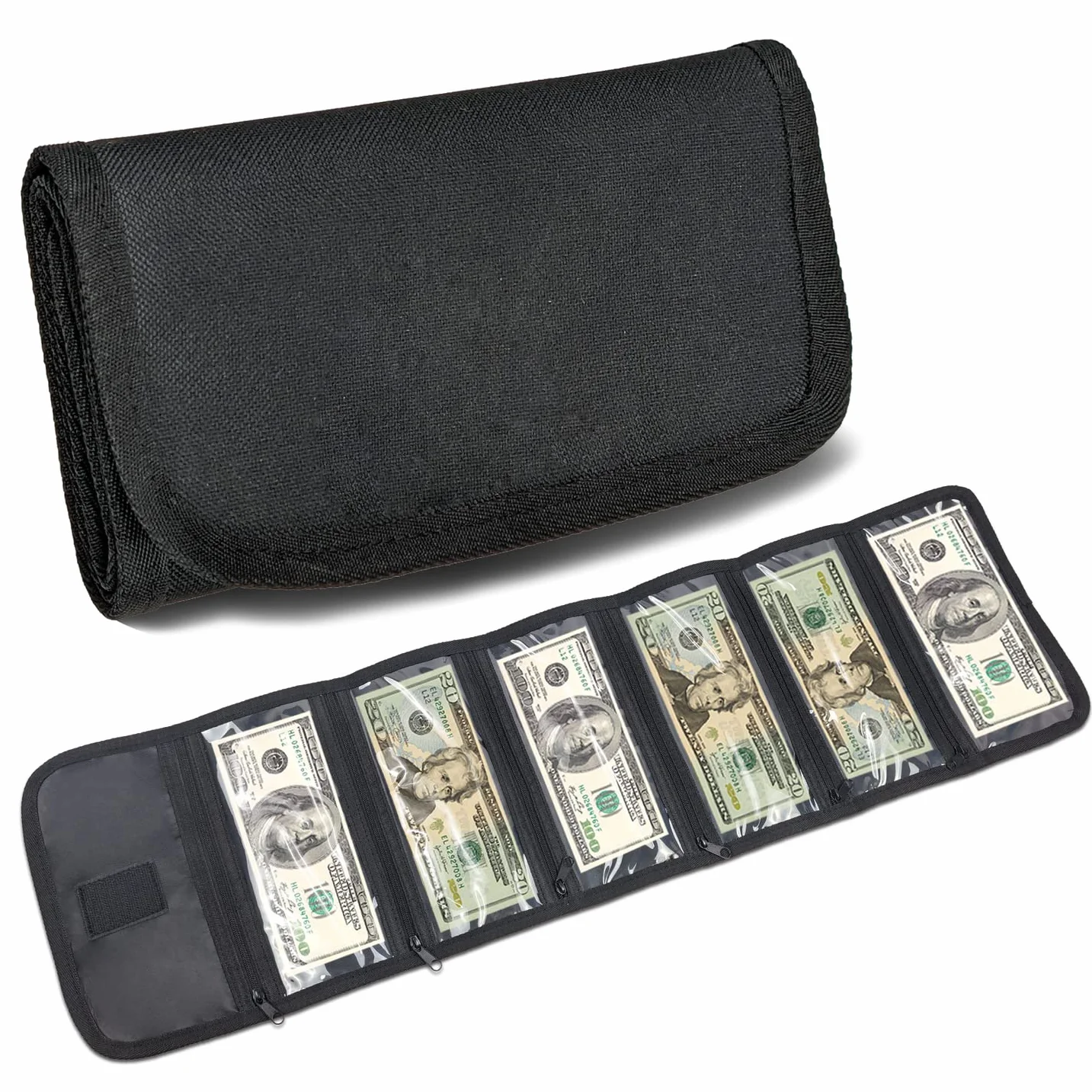 Portfel na pieniądze, organizer na gotówkę z 6 kieszeniami zapinanymi na zamek błyskawiczny, organizer na banknoty, portfel kopertowy, mały uchwyt podróżny, budżetowanie, paragon, kupony i wskazówki
